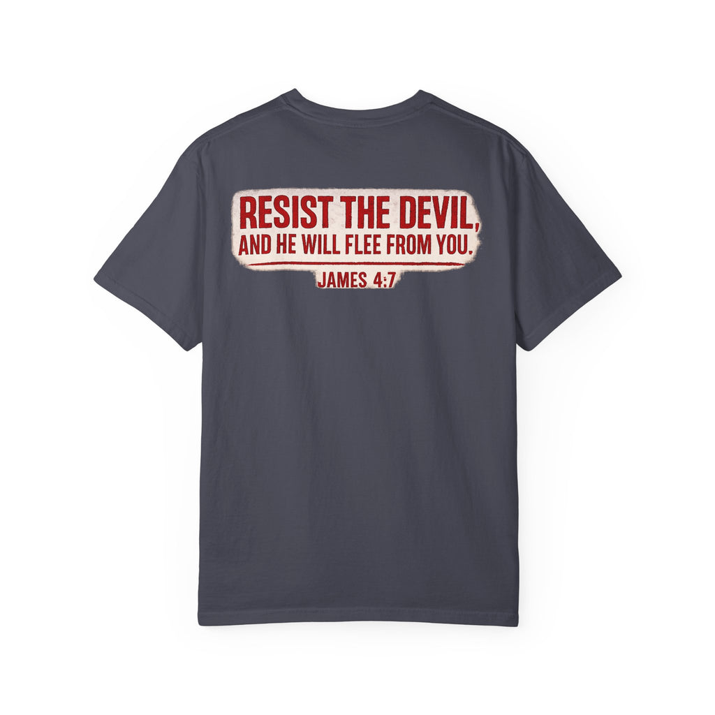 Not Today Satan Tee — James 4:7 Front & Back Spiritual Warfare T-Shirt