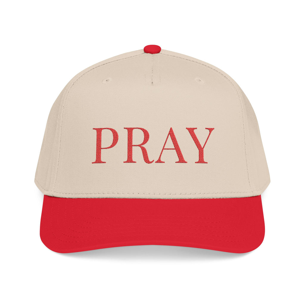 PRAY Embroidered Hat Red/Neutral — Christian Mid Profile Baseball Cap | Loud About God