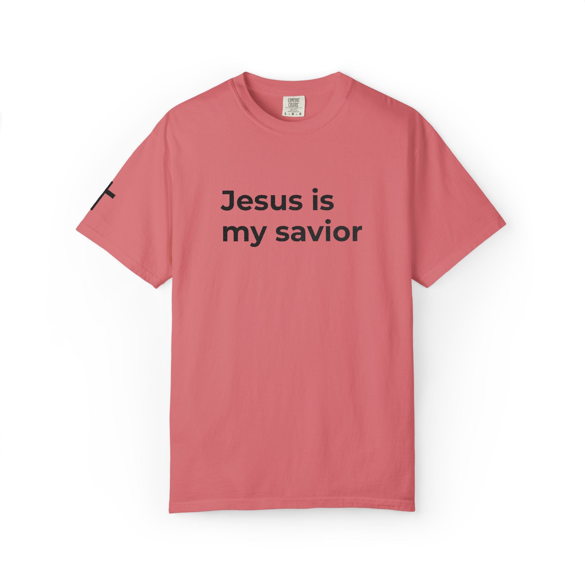 Jesus Is My Savior Embroidery T-Shirt with Sleeve Cross