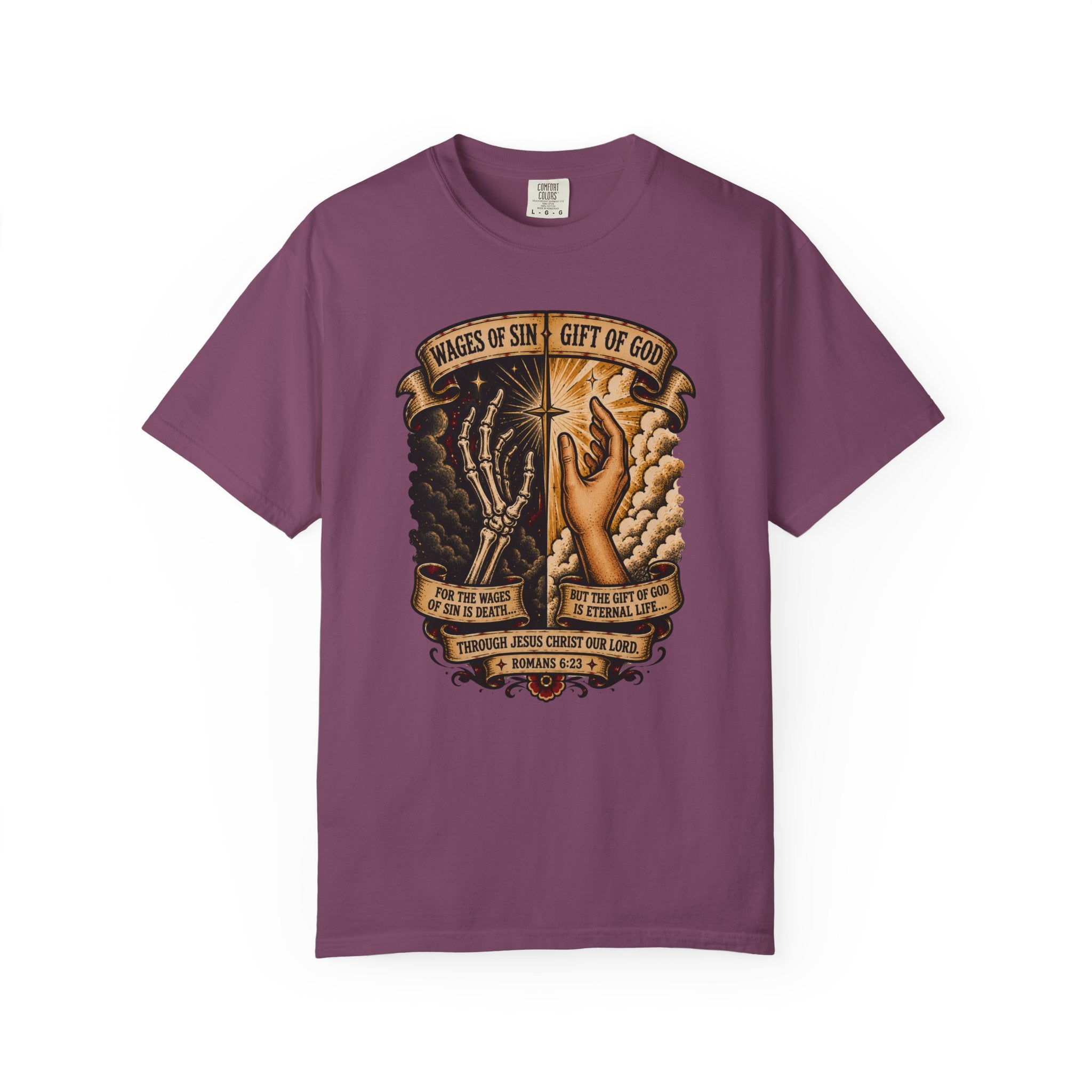 Wages of Sin, Gift of God Tee — Christian Tattoo Shirt