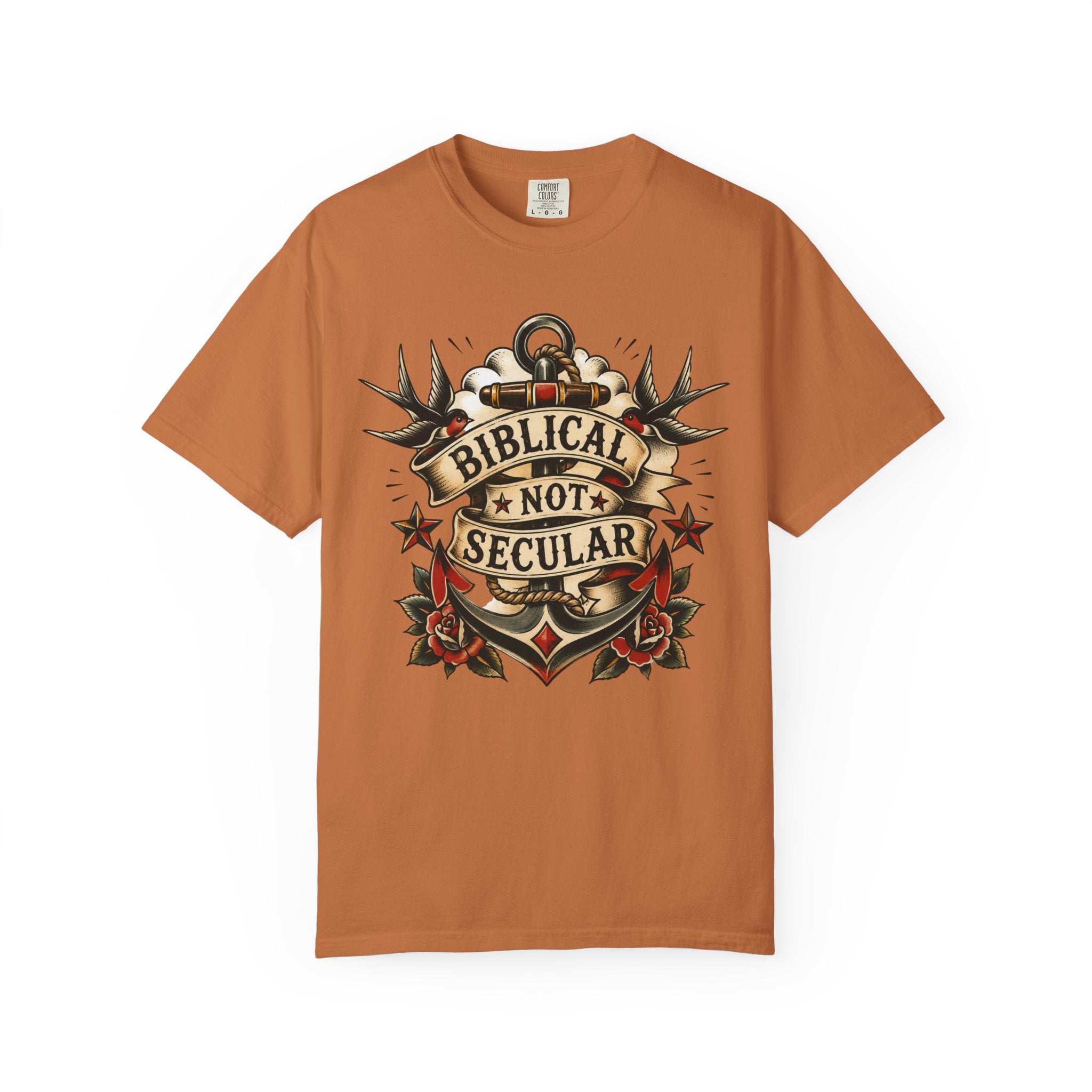 Biblical Not Secular Tee — American Traditional Tattoo Anchor Comfort Colors T-Shirt