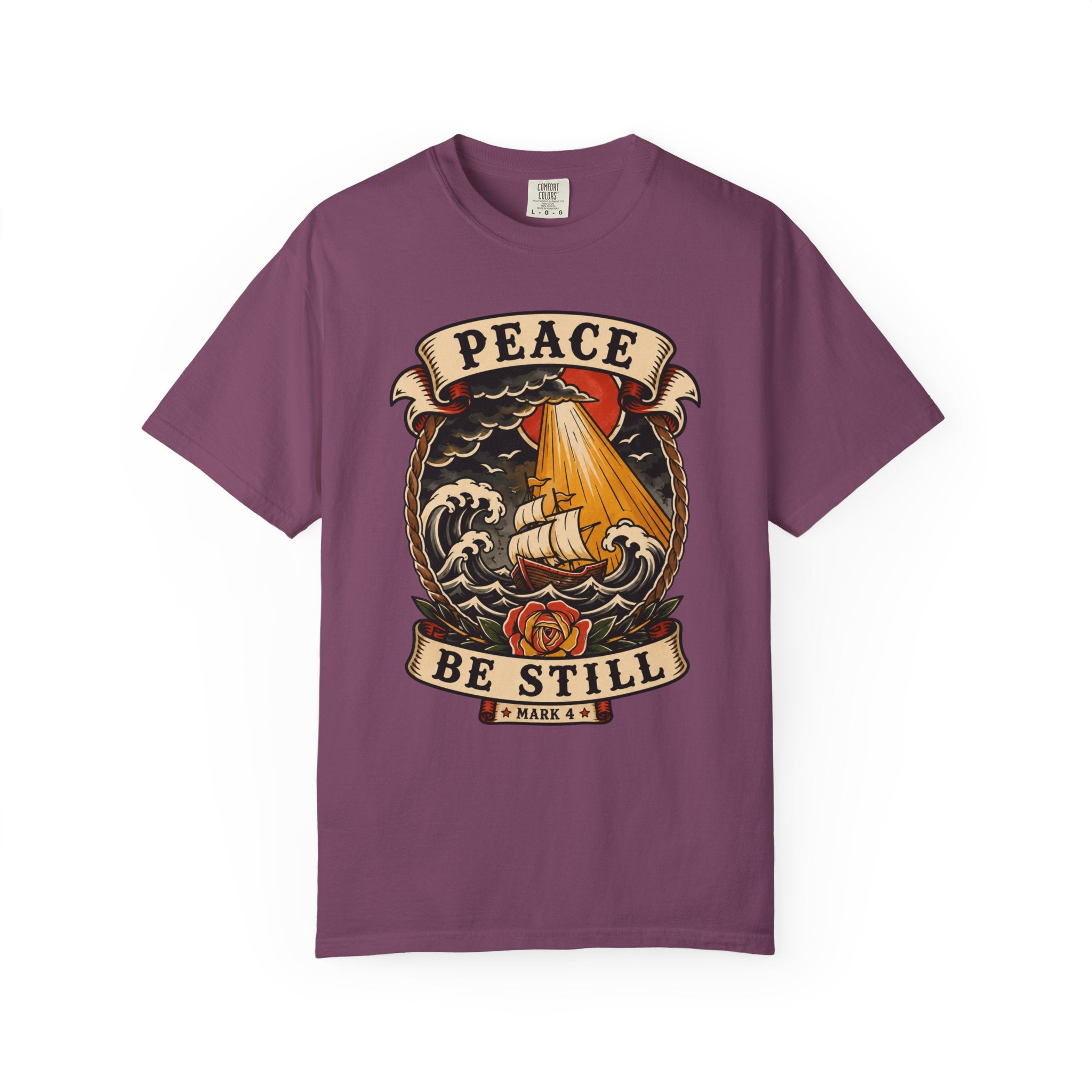 Peace Be Still Tee — Storm Ship Christian Tattoo Shirt