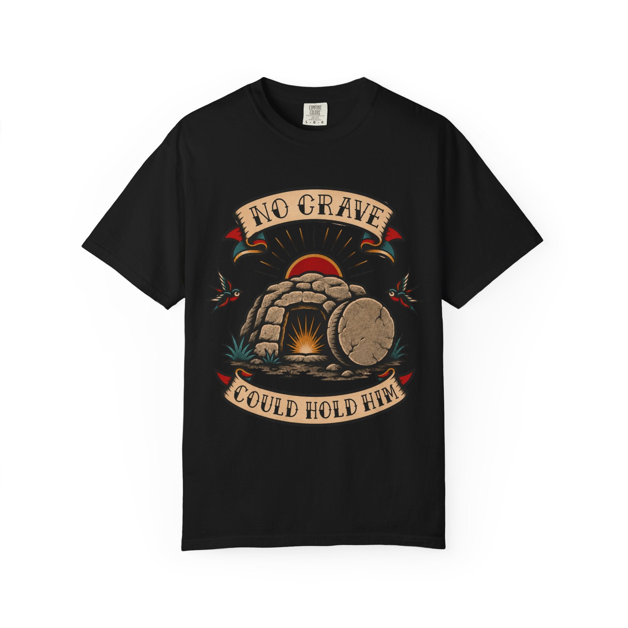 No Grave Could Hold Him Tee — Christian Tattoo Shirt