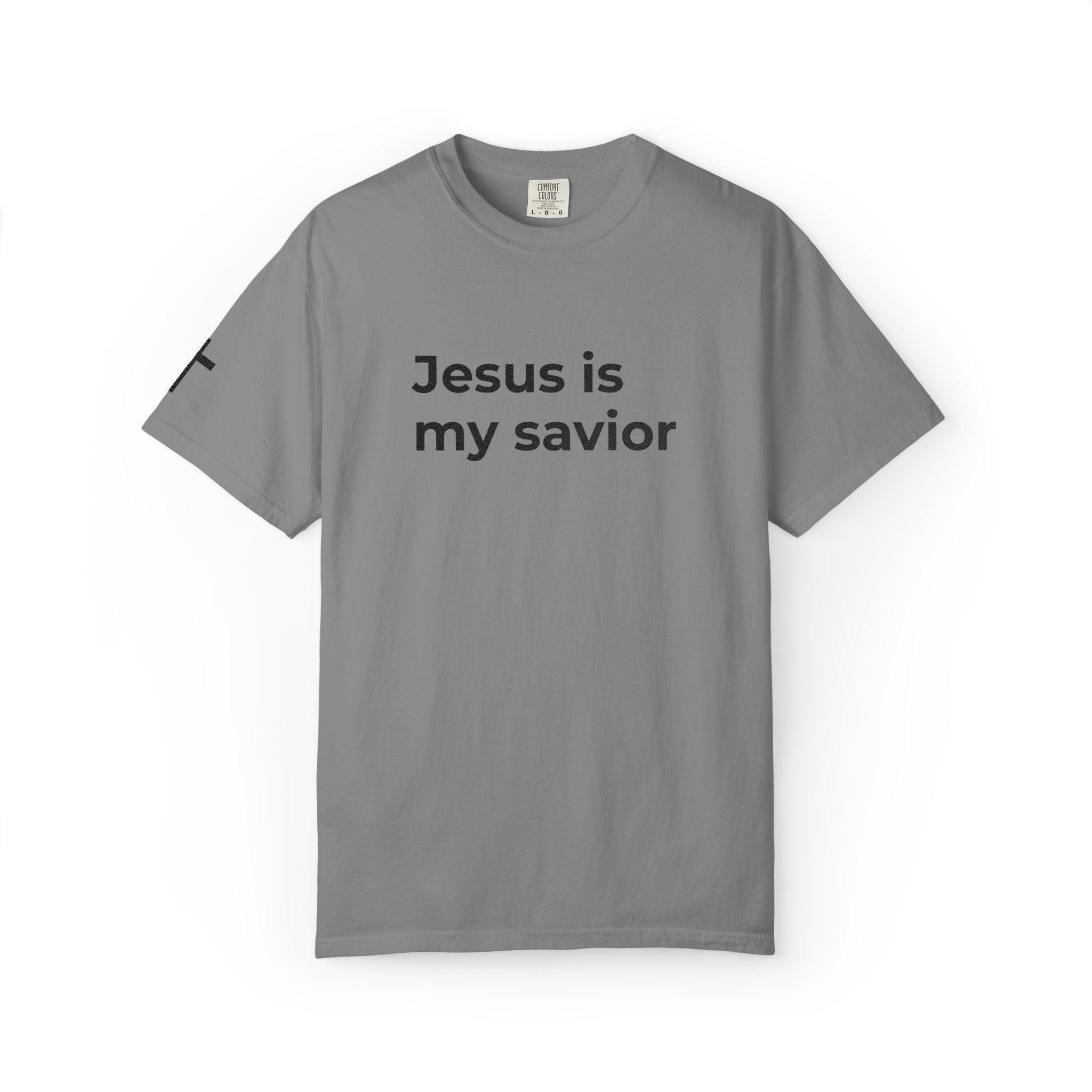 Jesus Is My Savior Embroidery T-Shirt with Sleeve Cross