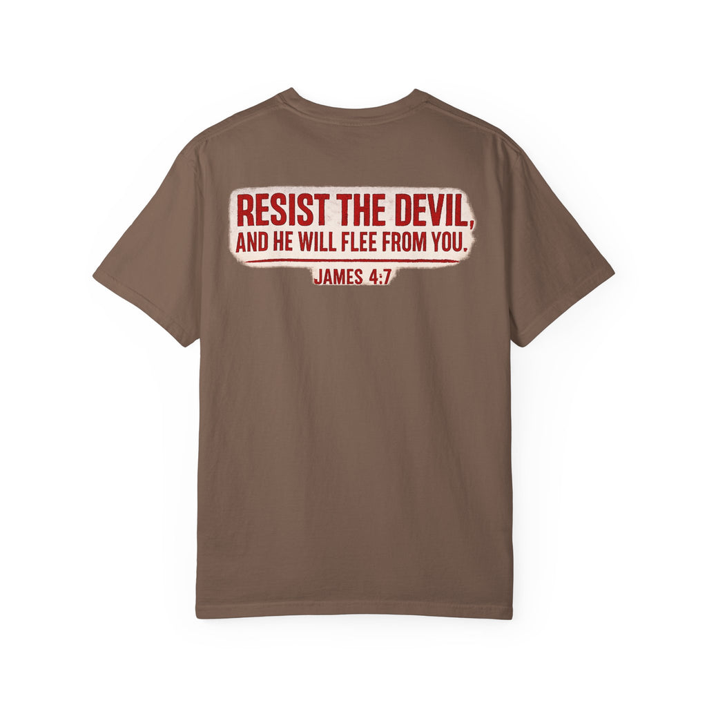 Not Today Satan Tee — James 4:7 Front & Back Spiritual Warfare T-Shirt