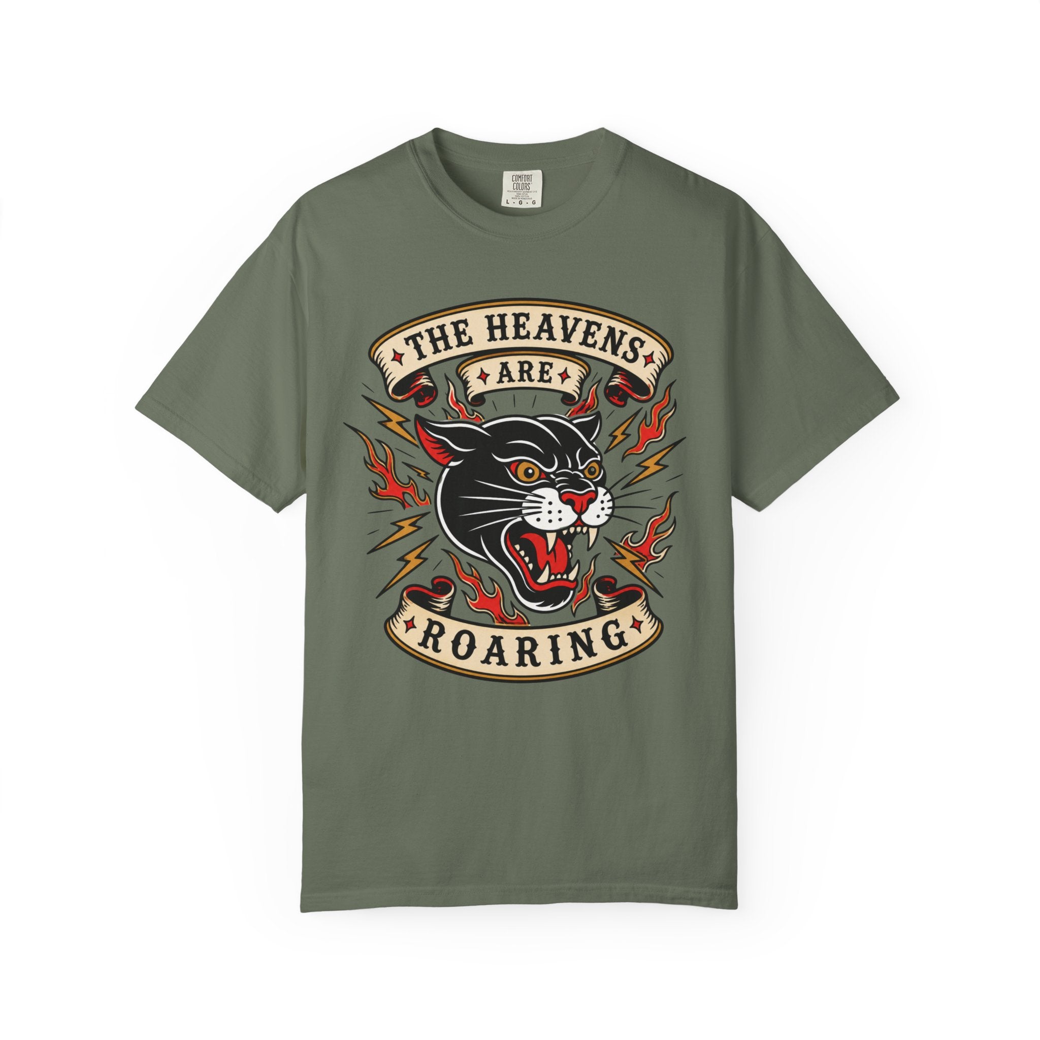 The Heavens Are Roaring Tee — American Traditional Tattoo Panther Jeremiah 10:13 Comfort Colors T-Shirt