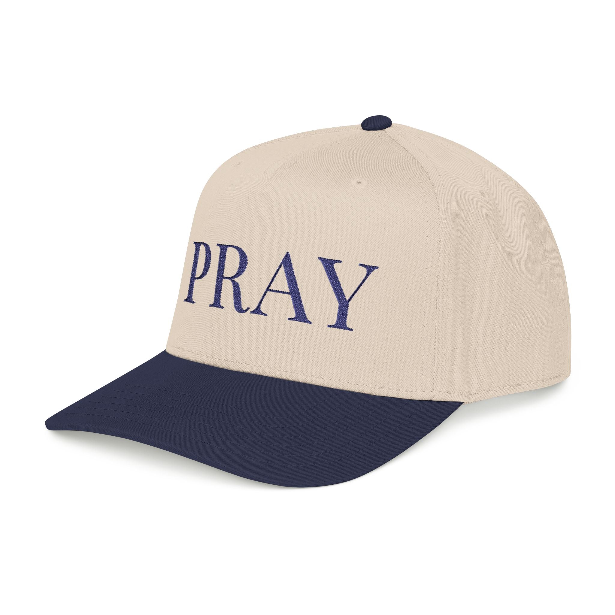 PRAY Embroidered Hat Navy/Neutral — Christian Mid Profile Baseball Cap | Loud About God