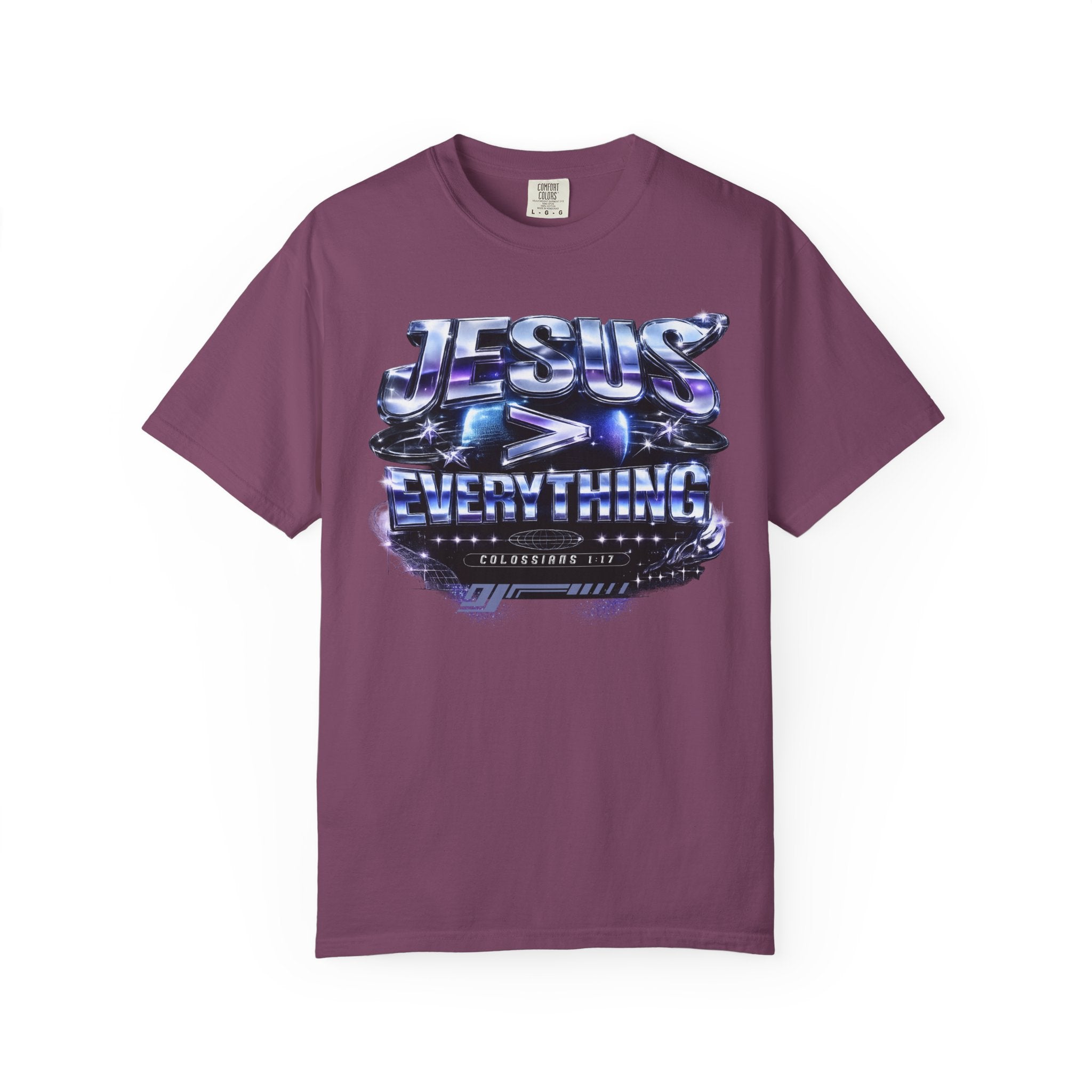 Jesus > Everything Tee — Retro Y2K Chrome Colossians 1:17 Comfort Colors T-Shirt