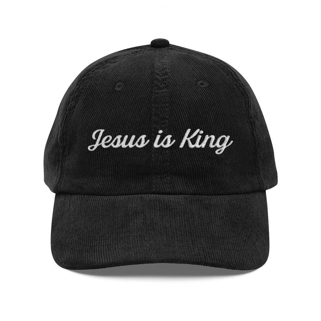Jesus is King Hat — Vintage Corduroy Christian Cap | Embroidered Script Faith Hat