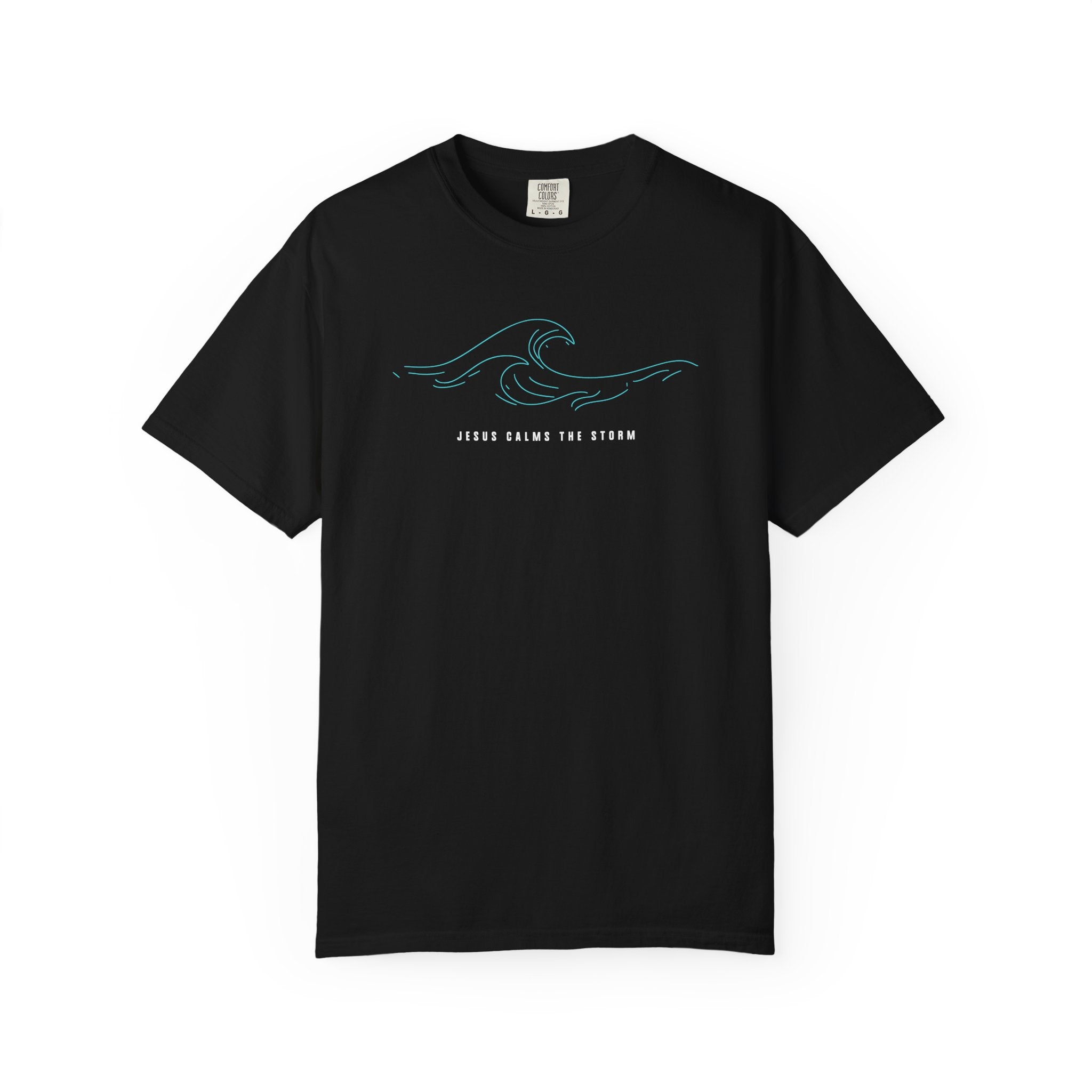 Jesus Calms the Storm Tee — Minimalist Wave Graphic Comfort Colors T-Shirt