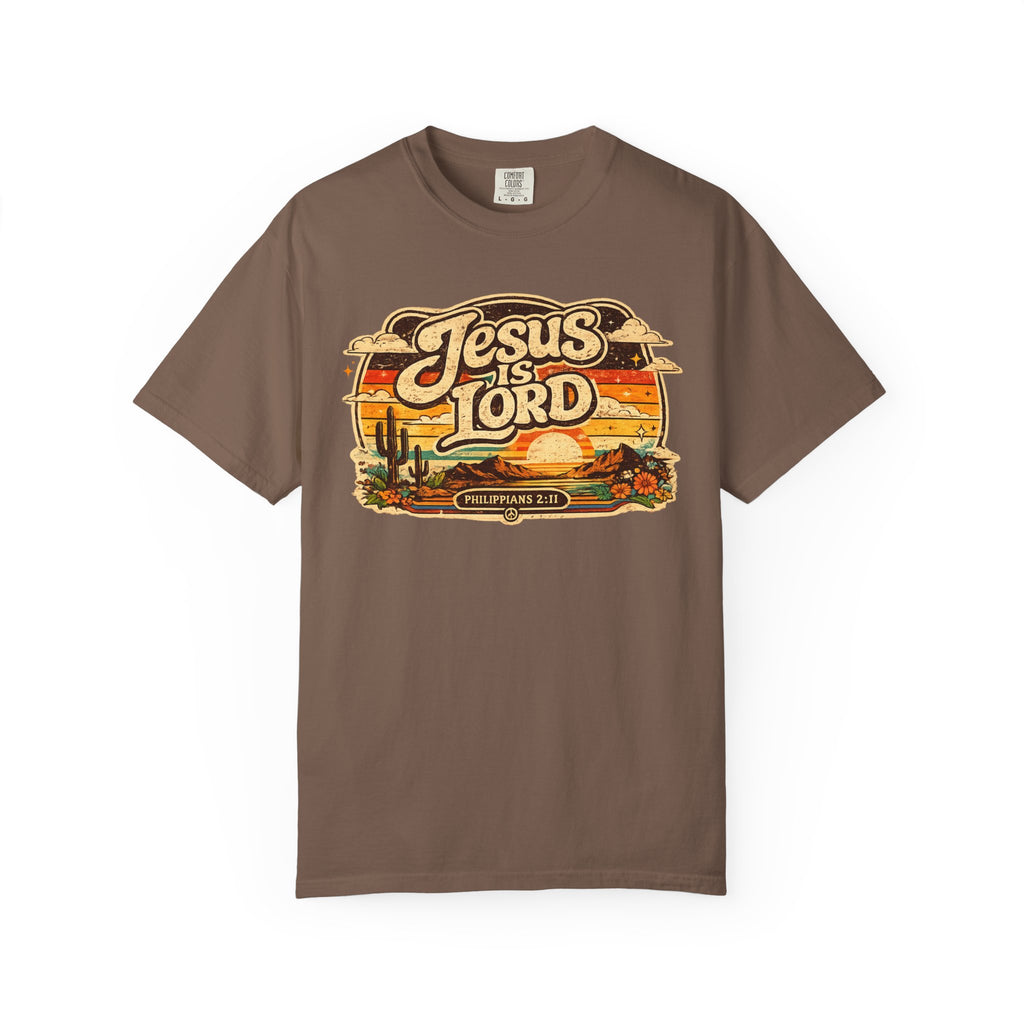 Jesus Is Lord Tee — Retro 70s Desert Sunset Philippians 2:11 Comfort Colors T-Shirt