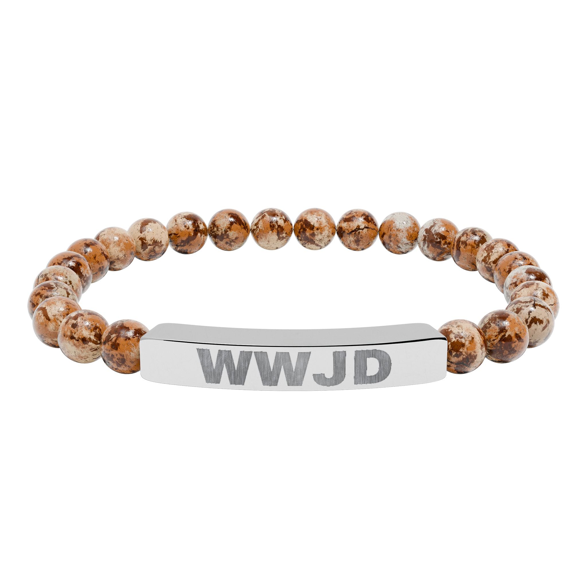 WWJD Engraved Natural Stone Stretch Bar Bracelet