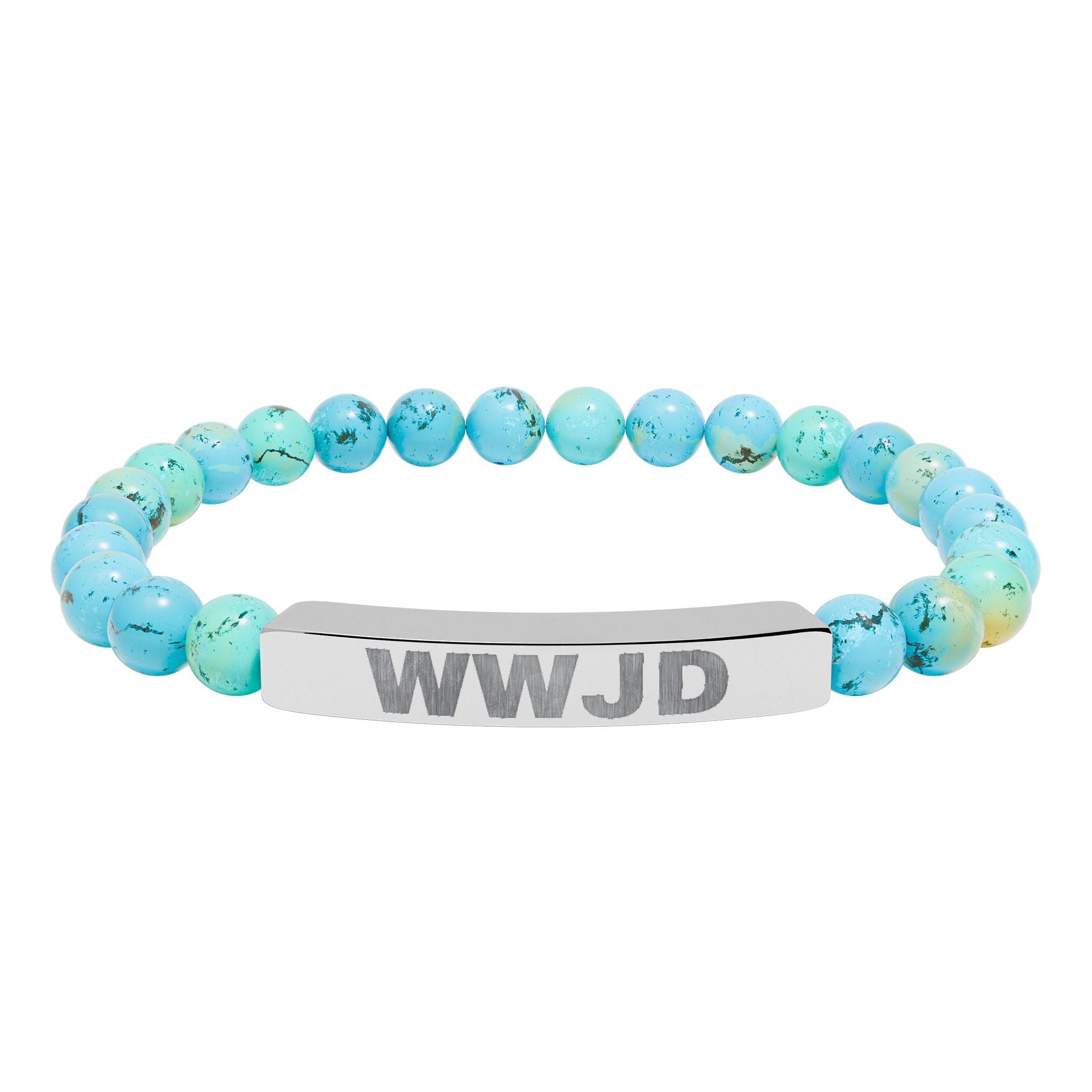 WWJD Engraved Natural Stone Stretch Bar Bracelet