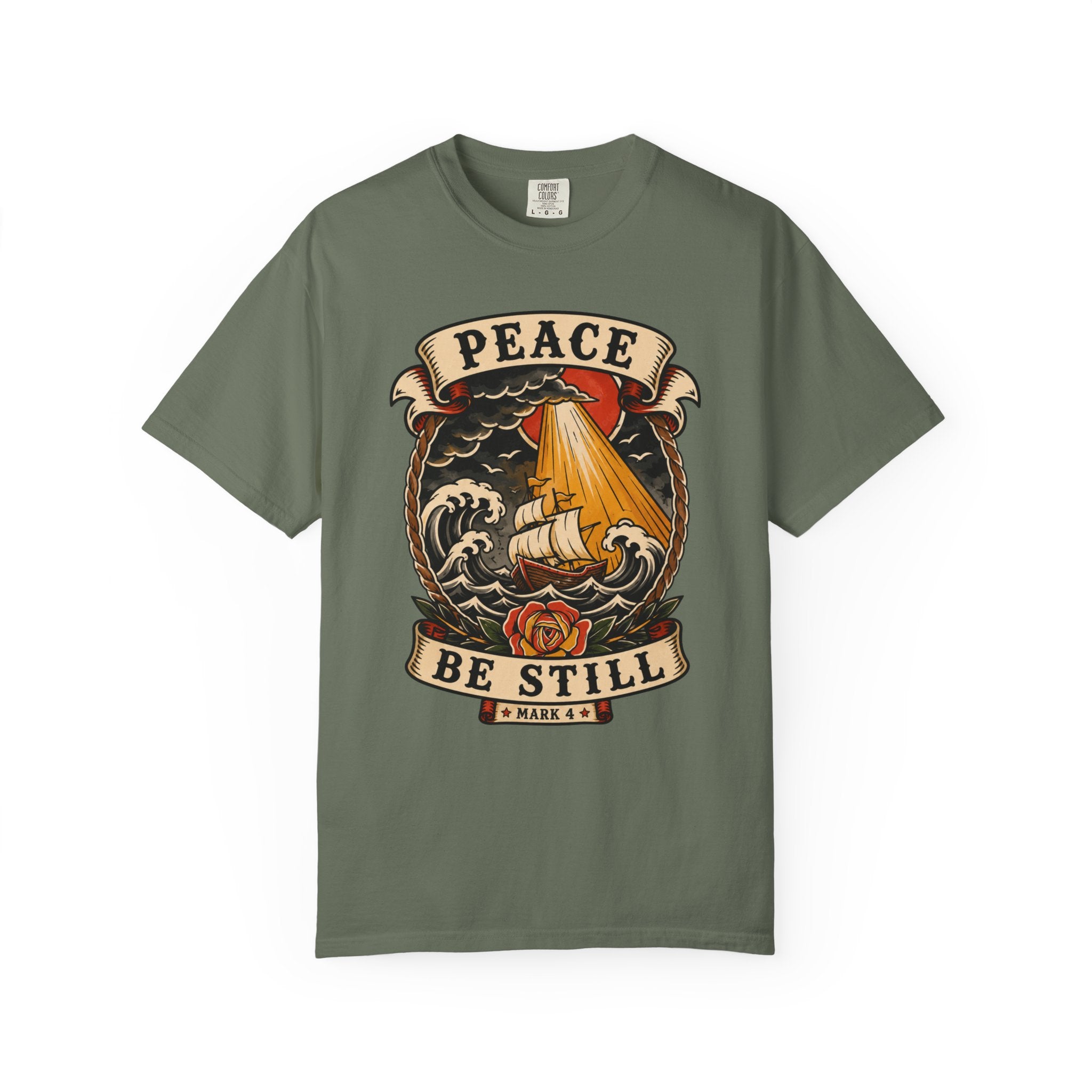 Peace Be Still Tee — Storm Ship Christian Tattoo Shirt