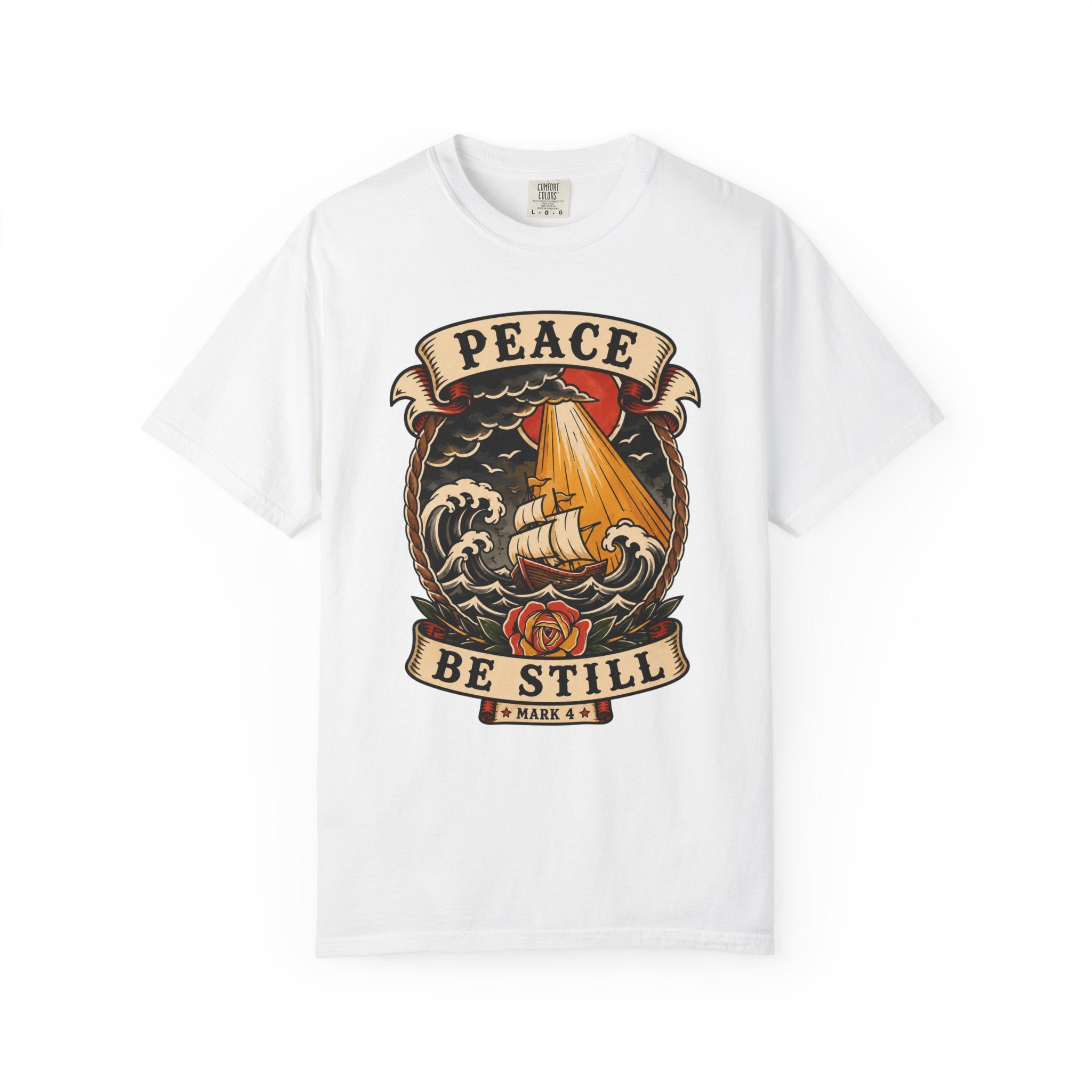 Peace Be Still Tee — Storm Ship Christian Tattoo Shirt