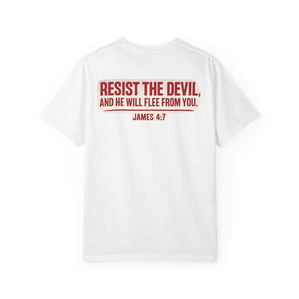 Not Today Satan Tee — James 4:7 Front & Back Spiritual Warfare T-Shirt
