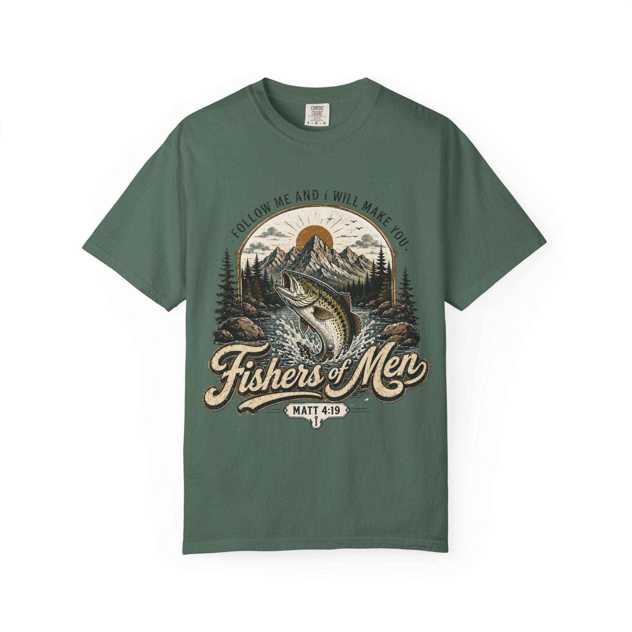 Fishers of Men T-Shirt — Garment-Dyed Christian Fishing Tee | Follow Me Matthew 4:19