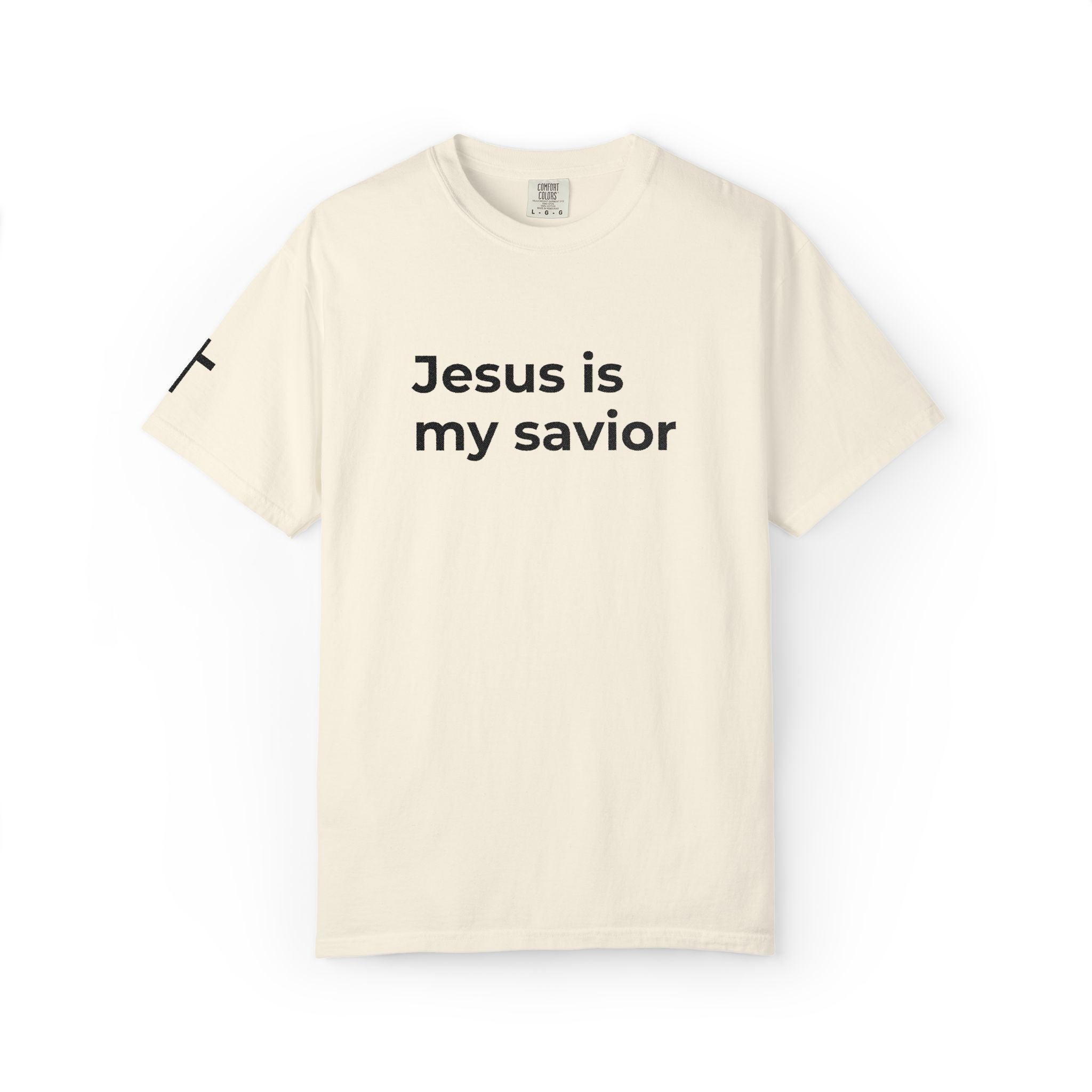 Jesus Is My Savior Embroidery T-Shirt with Sleeve Cross