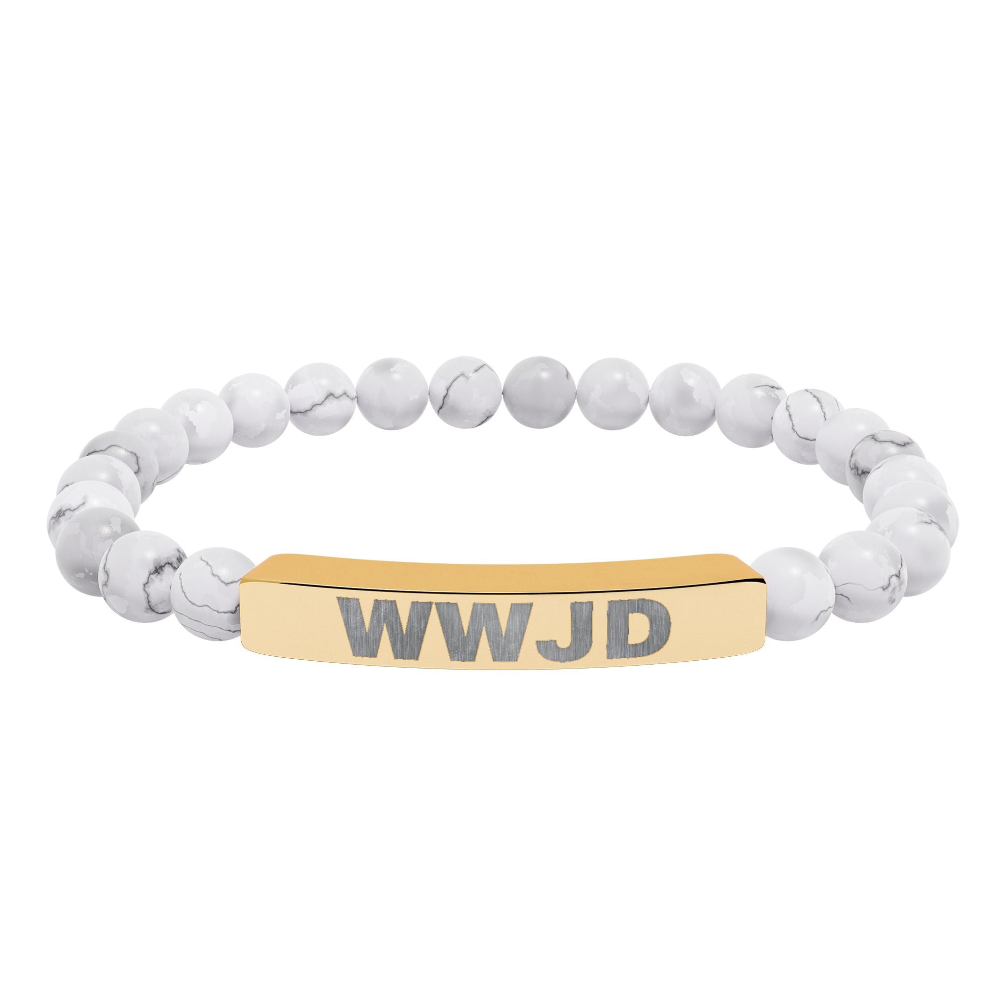 WWJD Engraved Natural Stone Stretch Bar Bracelet