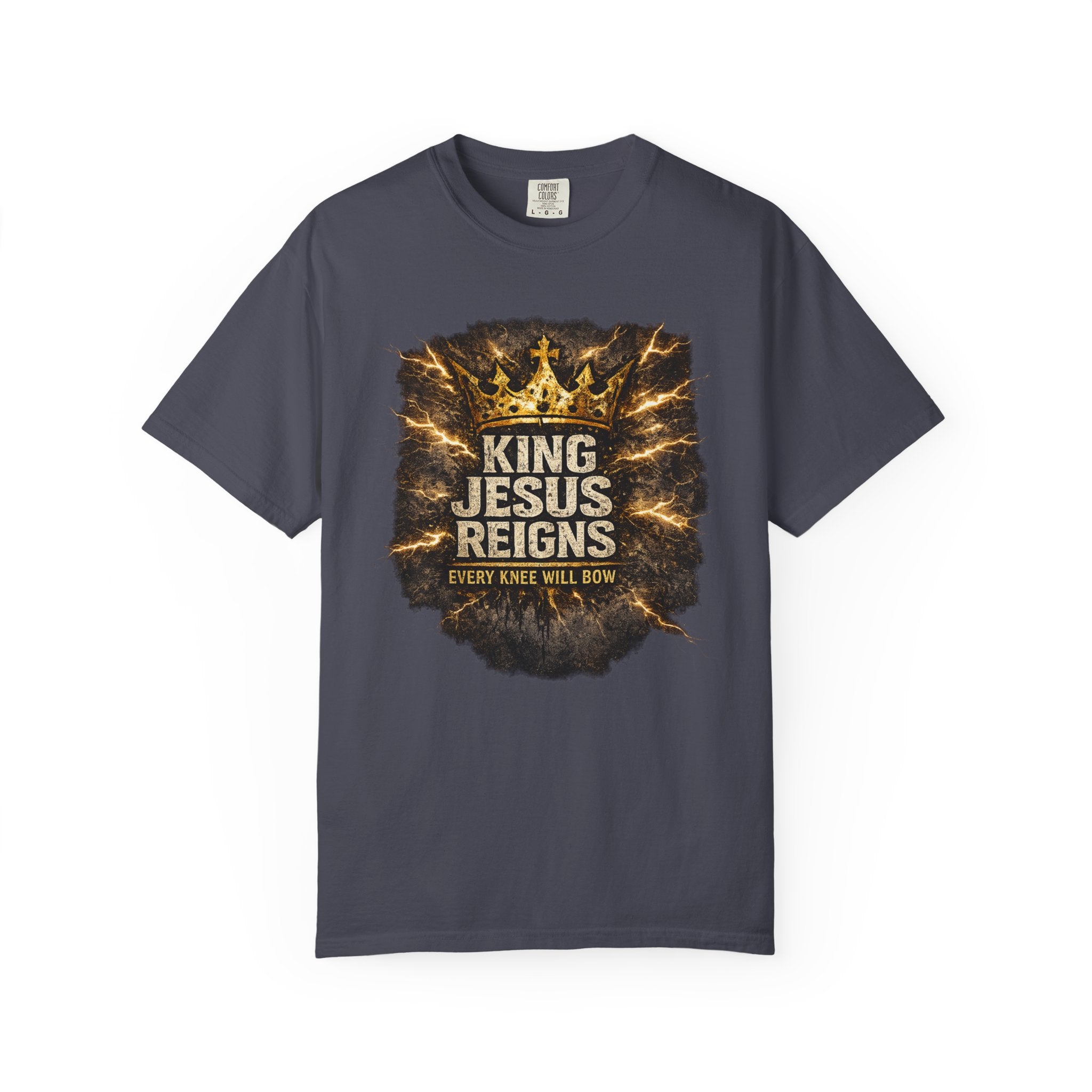 King Jesus Reigns Tee — Every Knee Will Bow Philippians 2:10 Comfort Colors T-Shirt