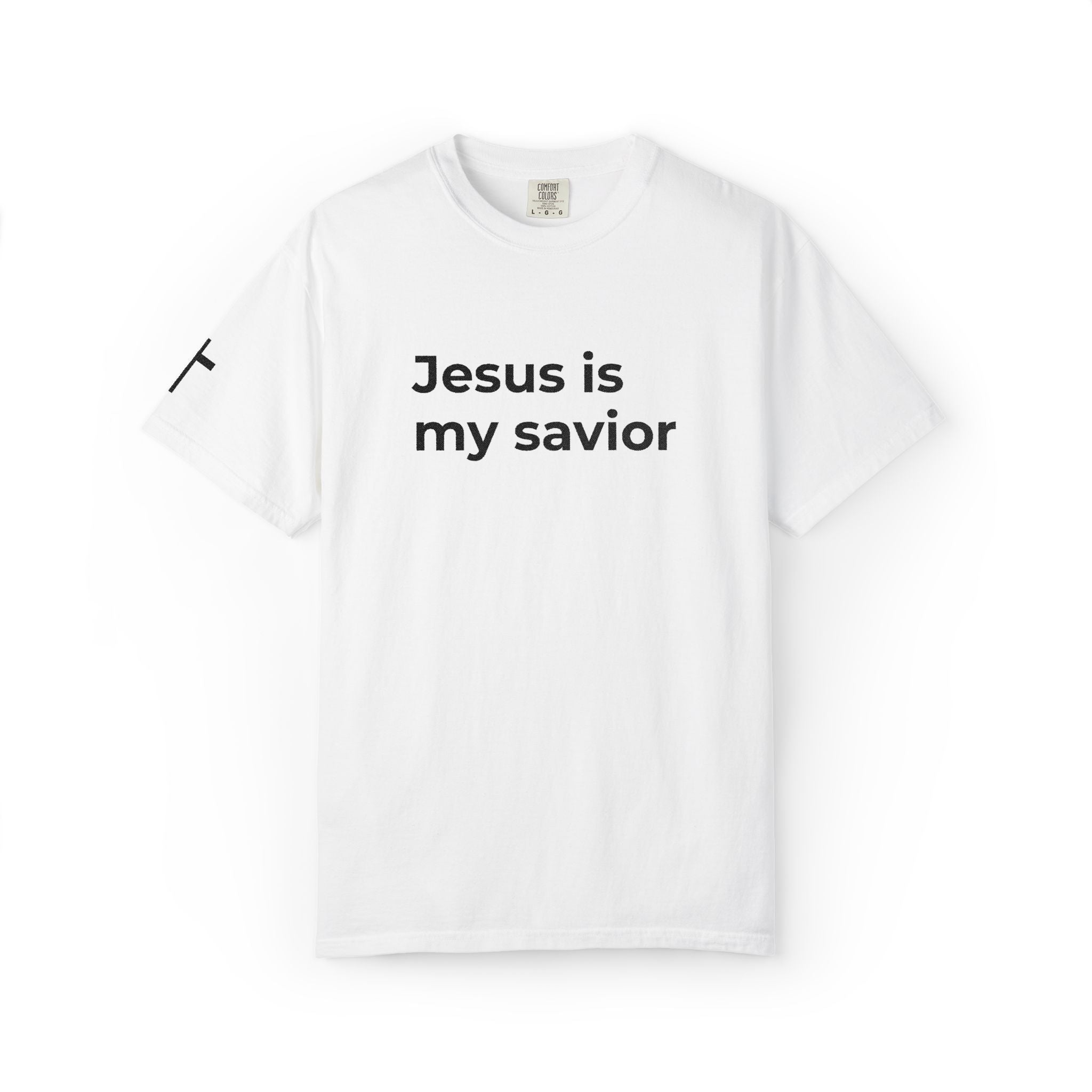 Jesus Is My Savior Embroidery T-Shirt with Sleeve Cross