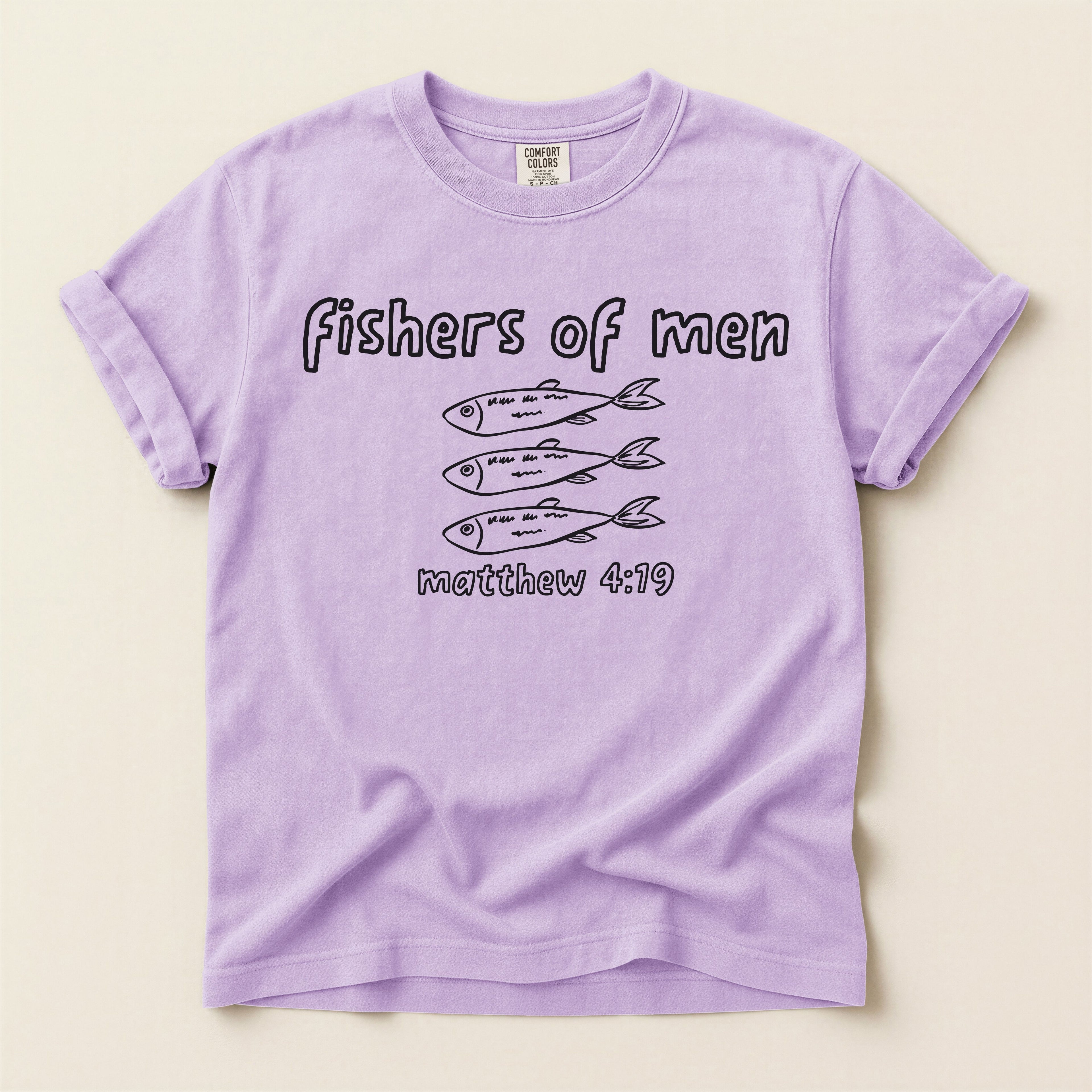 Fishers of Men T-Shirt — Comfort Colors 1717 Hand-Drawn Sketch Christian Tee | Matthew 4:19
