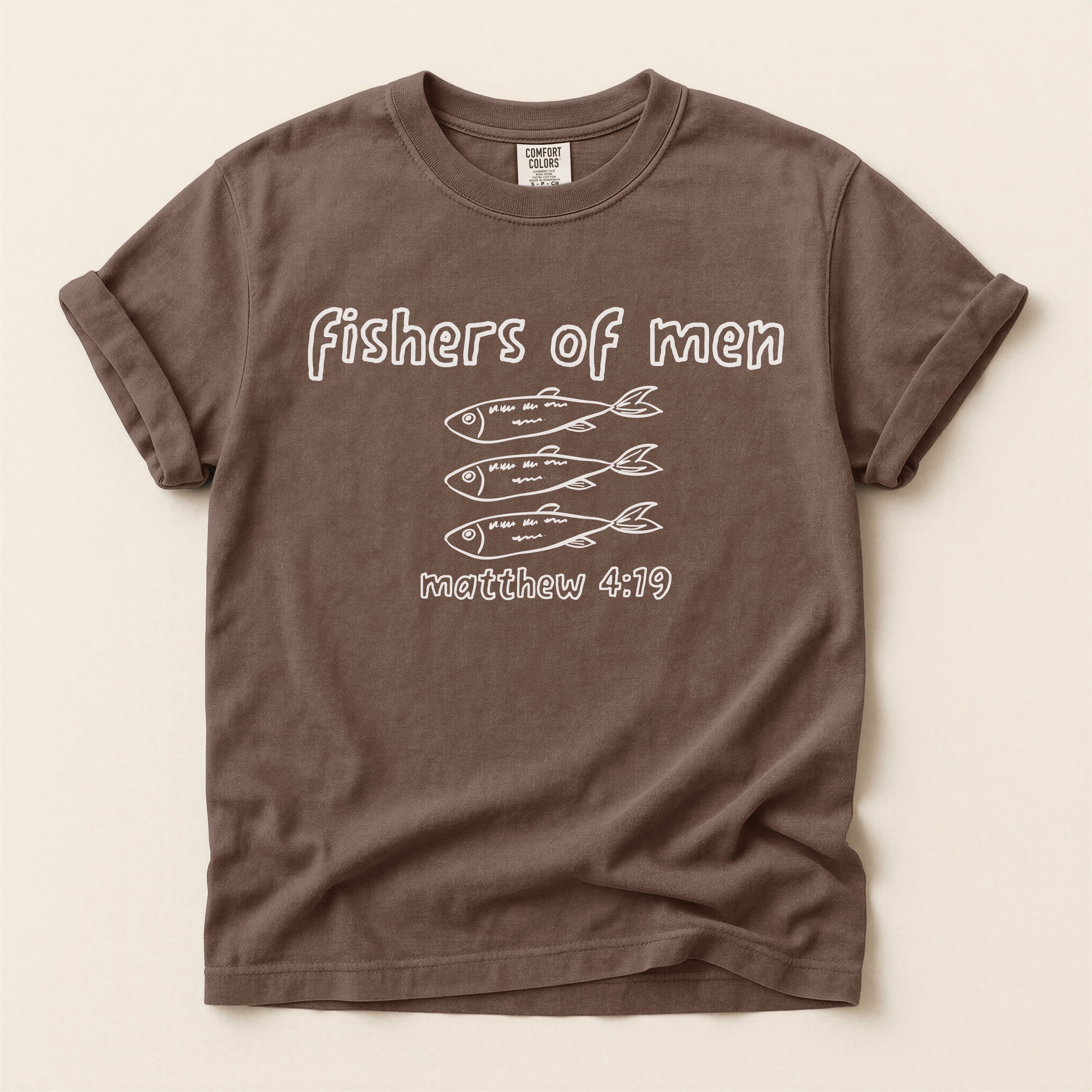 Fishers of Men T-Shirt — Comfort Colors 1717 Hand-Drawn Sketch Christian Tee | Matthew 4:19