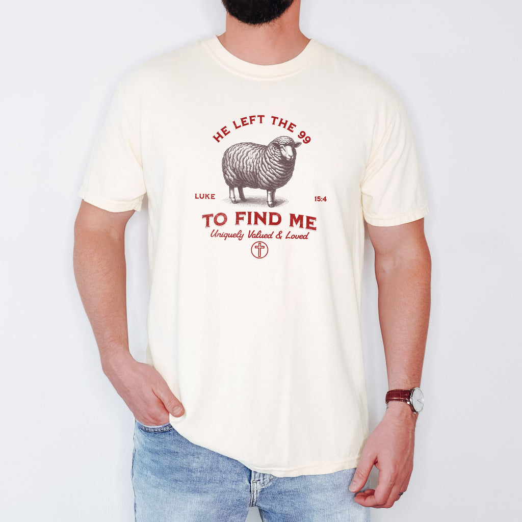 He Left the 99 To Find Me T-Shirt — Comfort Colors 1717 Christian Tee | Luke 15:4