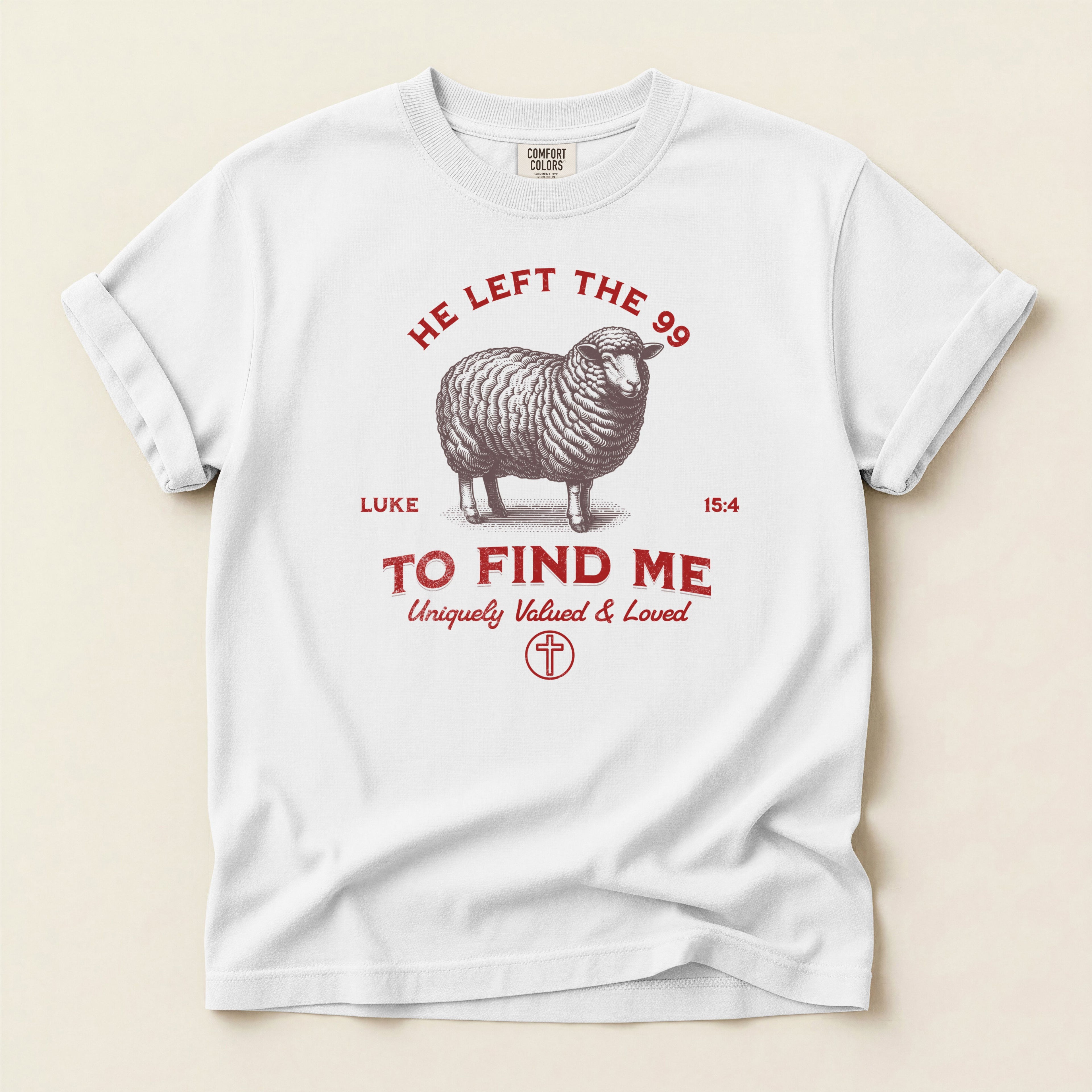 He Left the 99 To Find Me T-Shirt — Comfort Colors 1717 Christian Tee | Luke 15:4