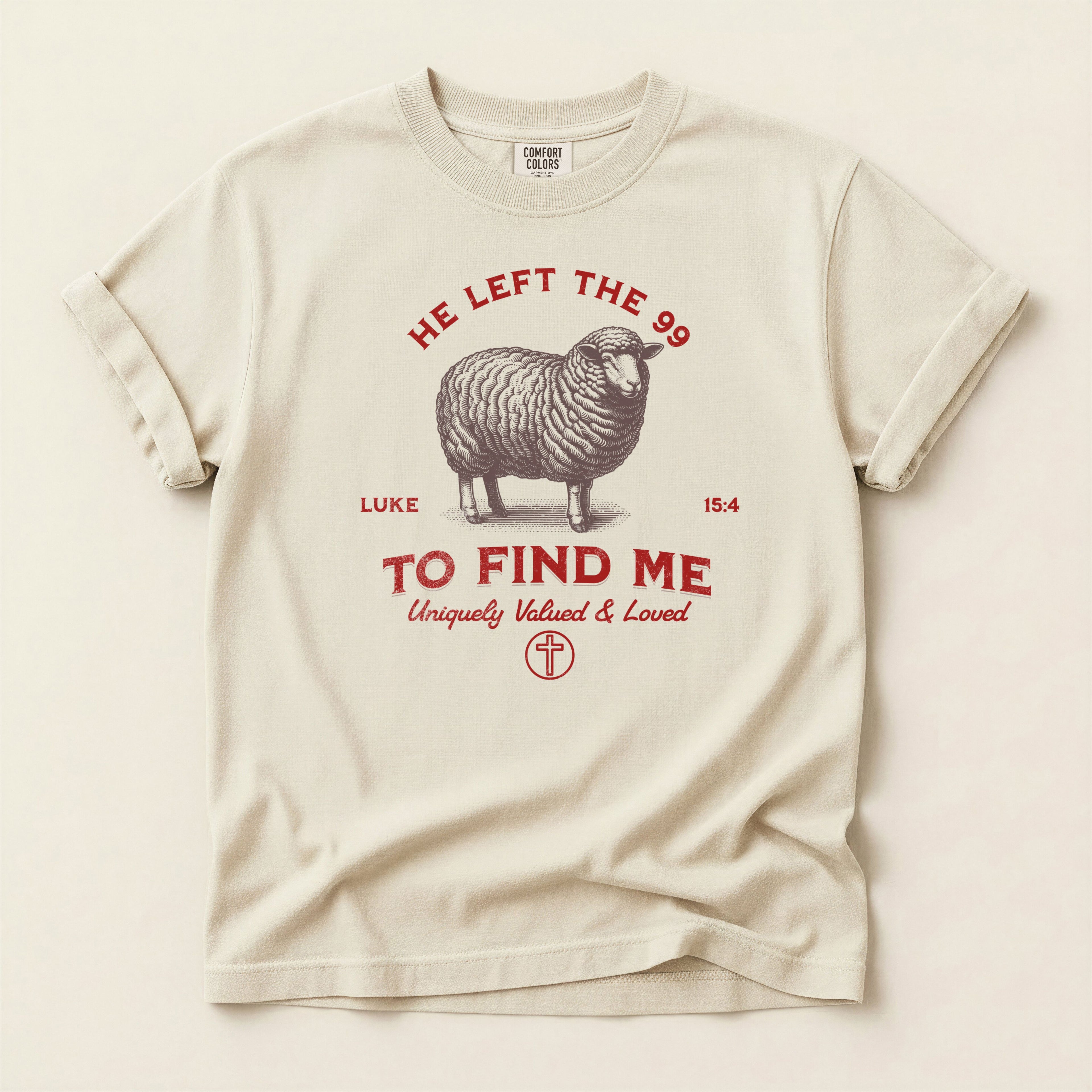 He Left the 99 To Find Me T-Shirt — Comfort Colors 1717 Christian Tee | Luke 15:4