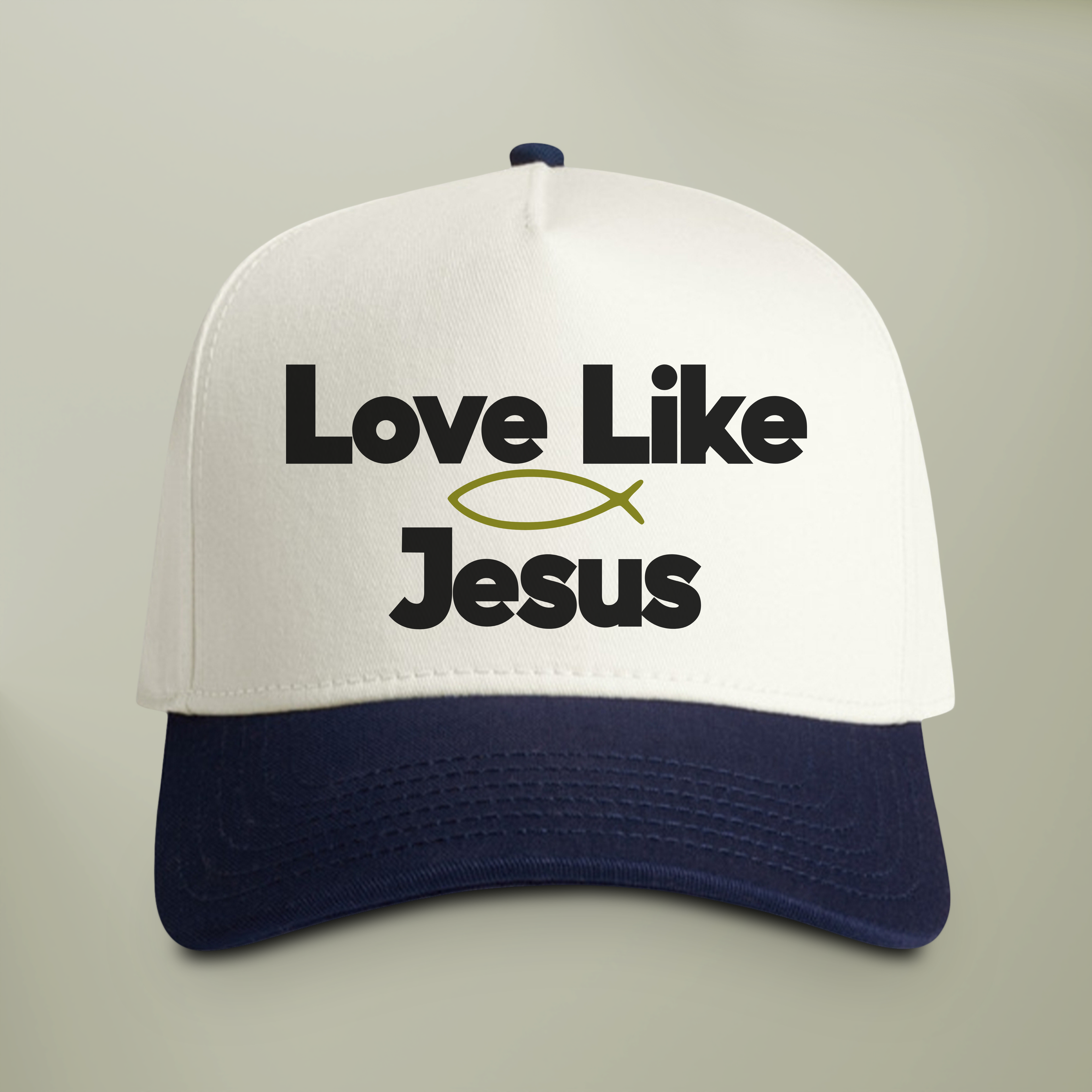 Love Like Jesus Hat — Two-Tone Snapback Christian Cap | Green Ichthys Fish Faith Hat