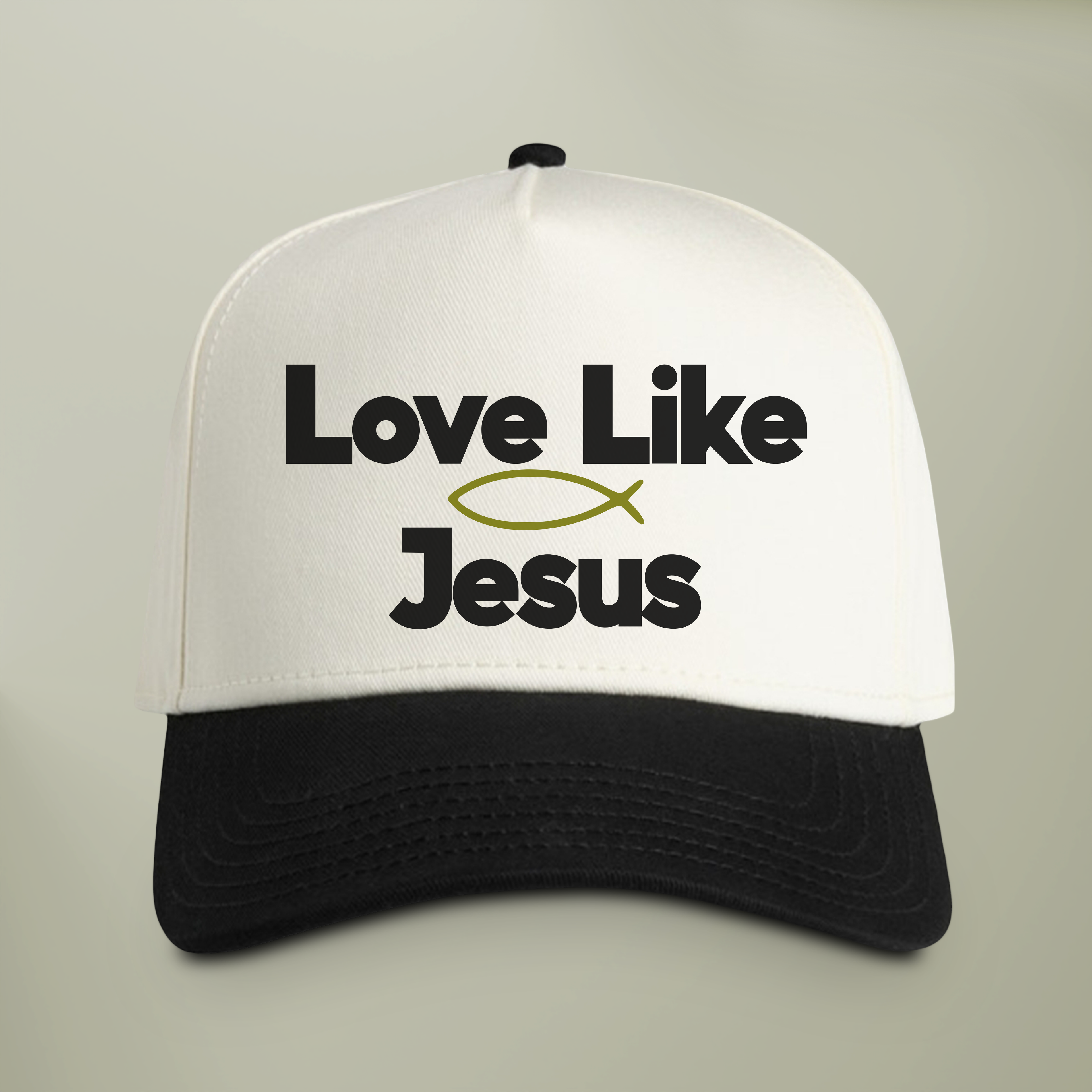 Love Like Jesus Hat — Two-Tone Snapback Christian Cap | Green Ichthys Fish Faith Hat