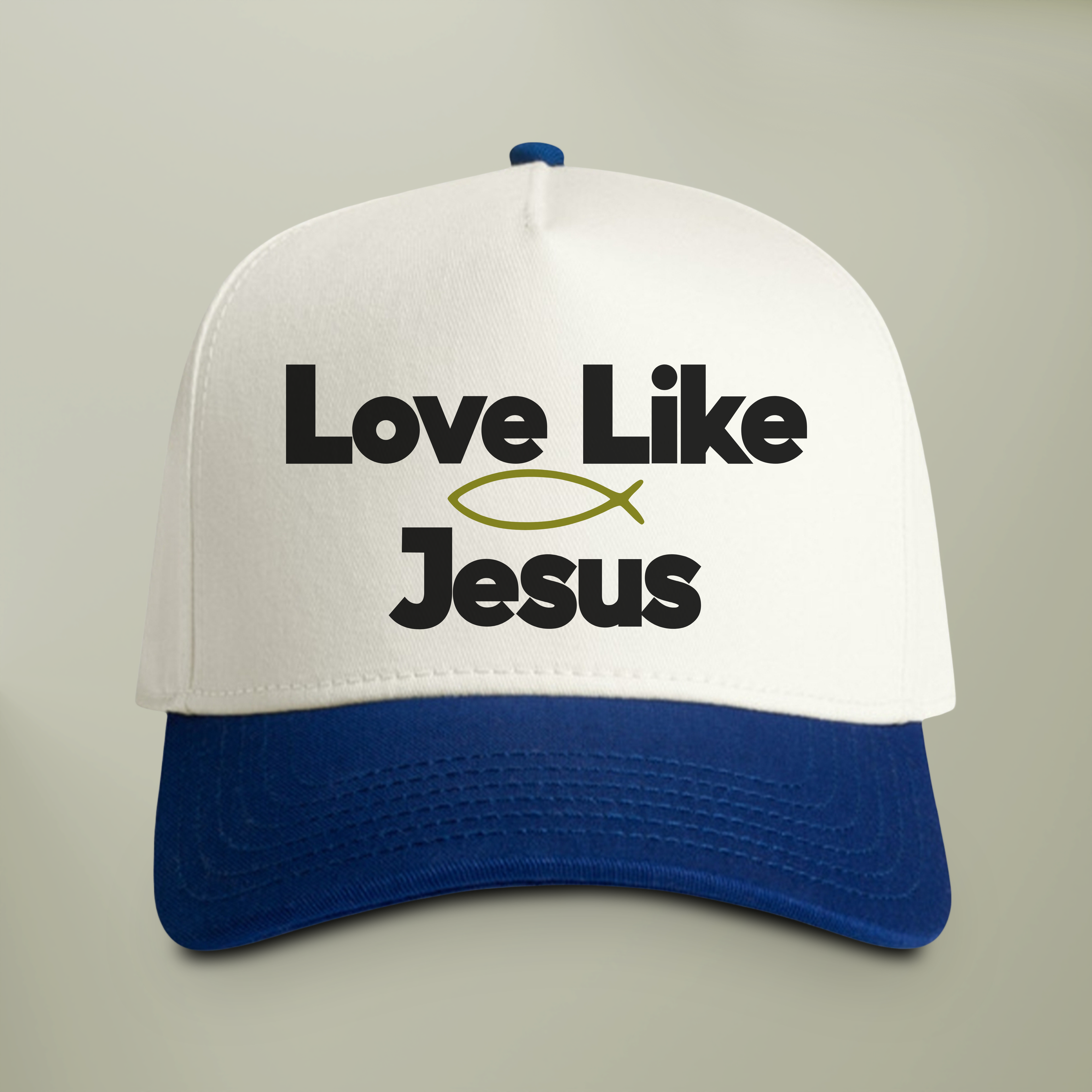 Love Like Jesus Hat — Two-Tone Snapback Christian Cap | Green Ichthys Fish Faith Hat