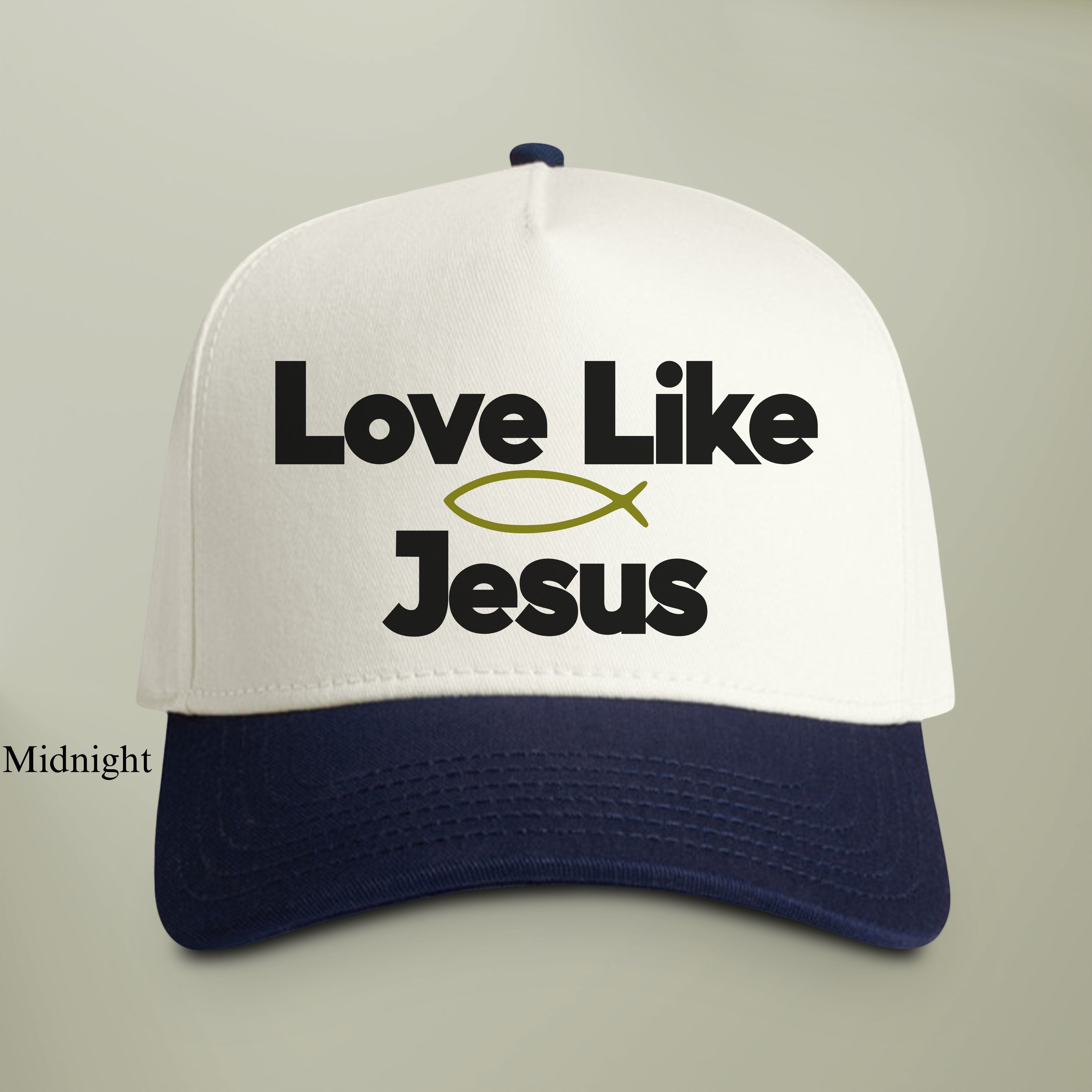 Love Like Jesus Hat — Two-Tone EMBROIDERY Snapback Christian Cap | Green Ichthys Fish Faith Hat