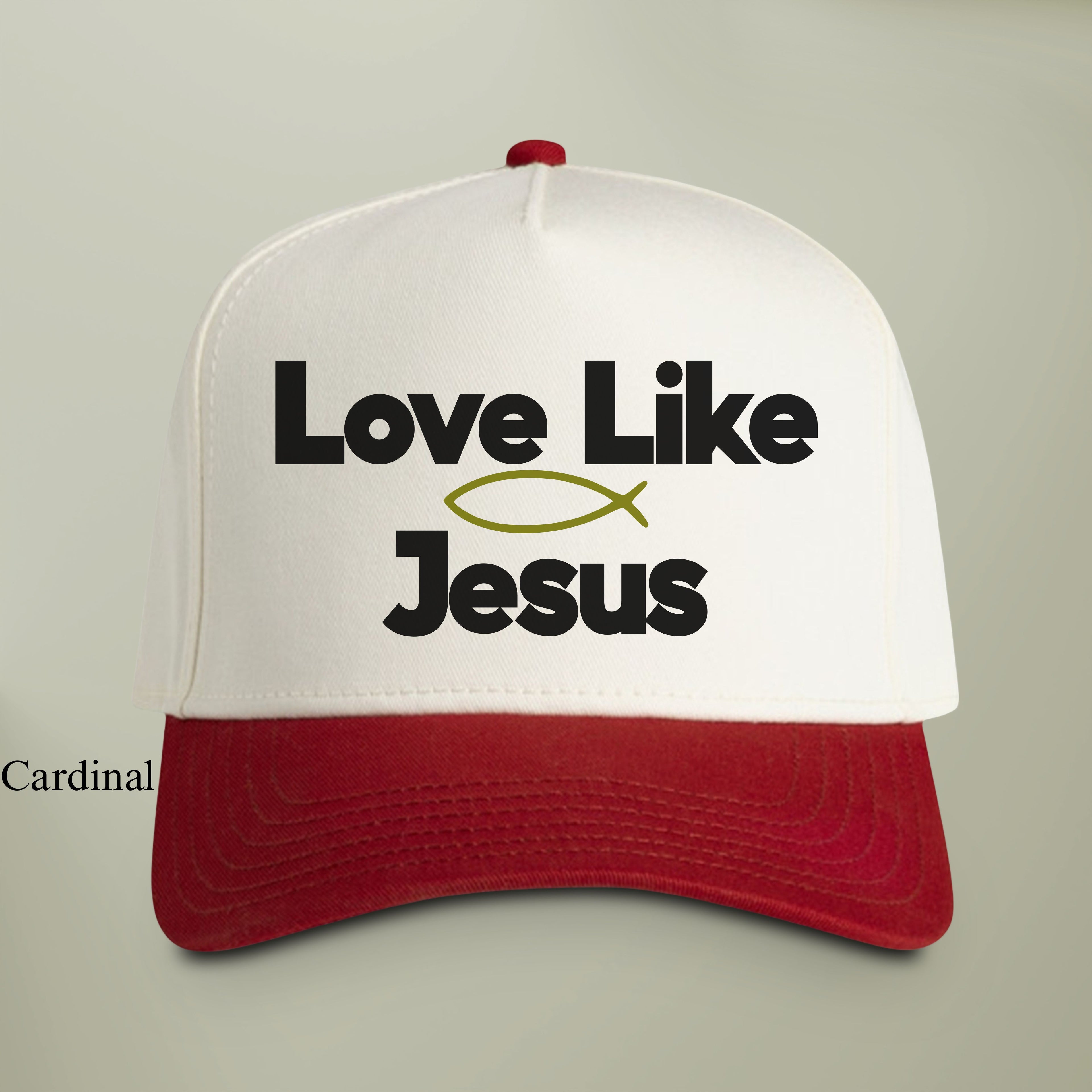 Love Like Jesus Hat — Two-Tone EMBROIDERY Snapback Christian Cap | Green Ichthys Fish Faith Hat
