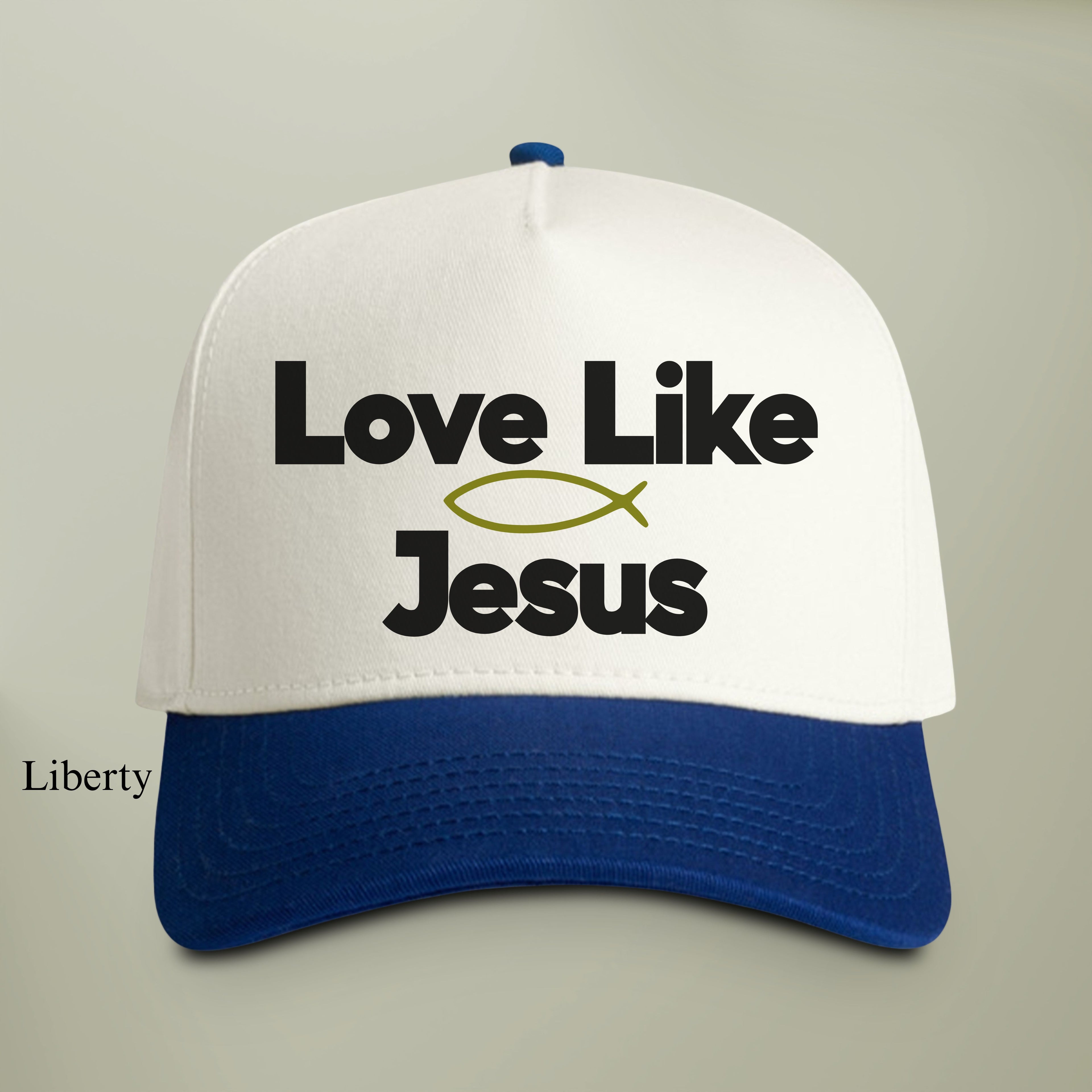 Love Like Jesus Hat — Two-Tone EMBROIDERY Snapback Christian Cap | Green Ichthys Fish Faith Hat