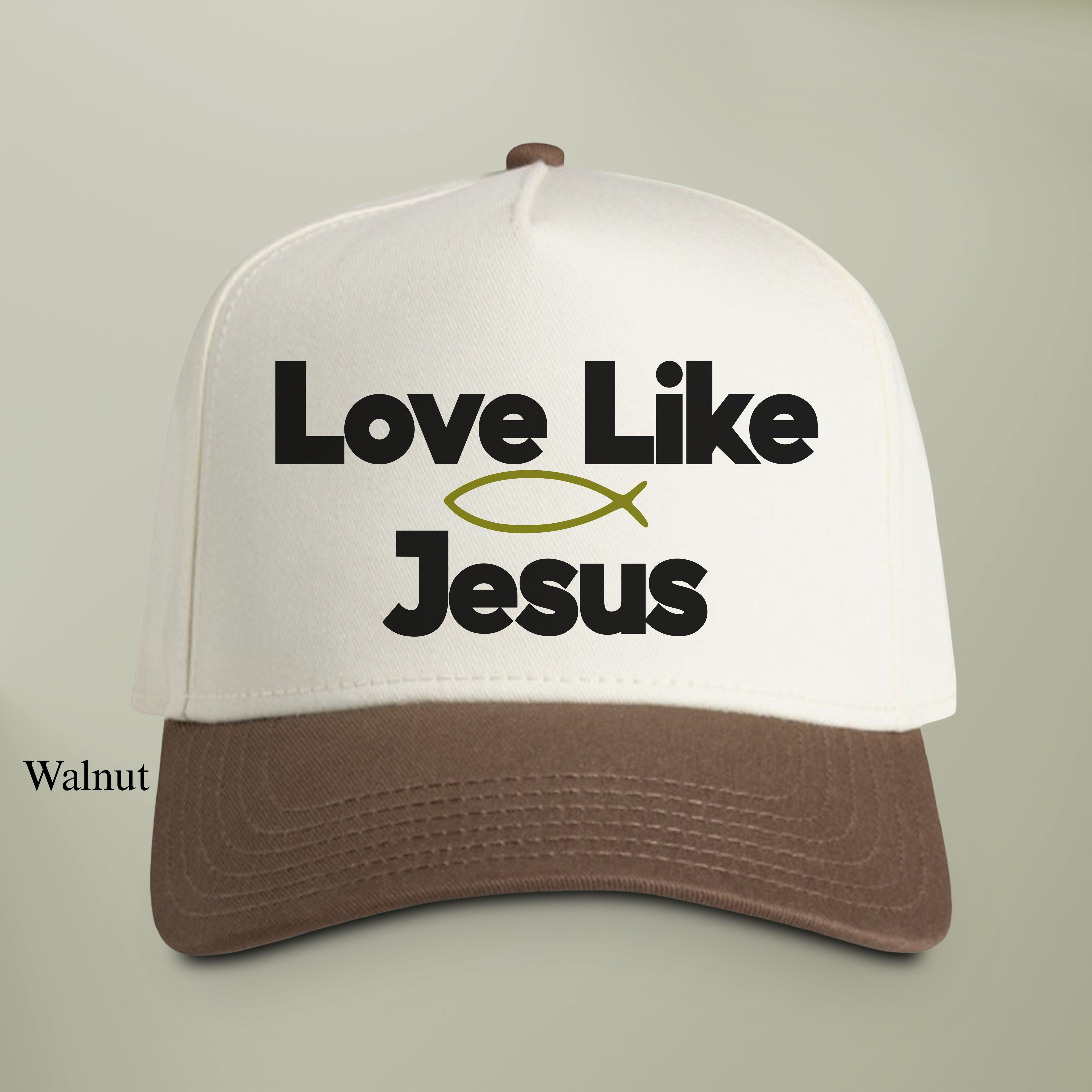 Love Like Jesus Hat — Two-Tone EMBROIDERY Snapback Christian Cap | Green Ichthys Fish Faith Hat