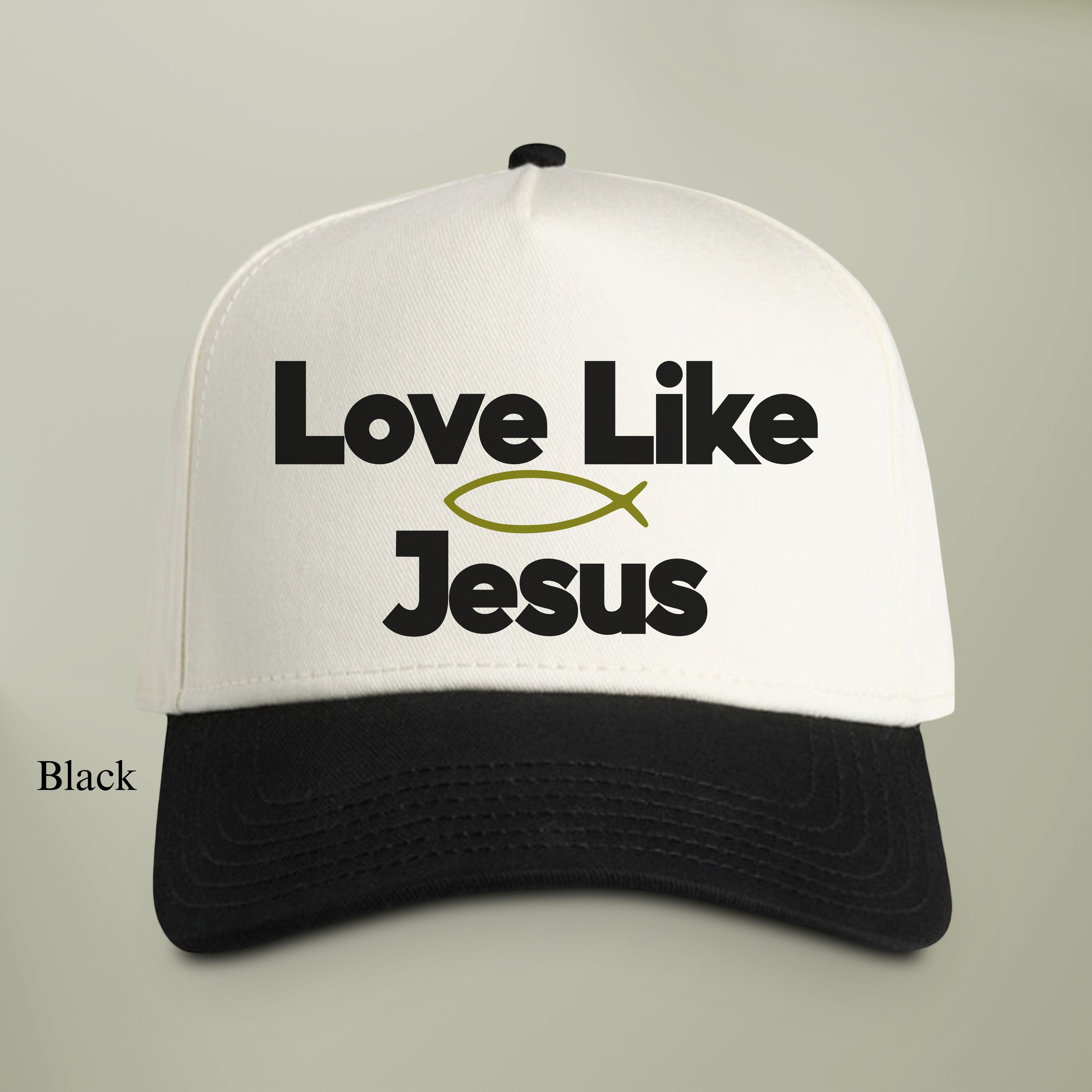 Love Like Jesus Hat — Two-Tone EMBROIDERY Snapback Christian Cap | Green Ichthys Fish Faith Hat