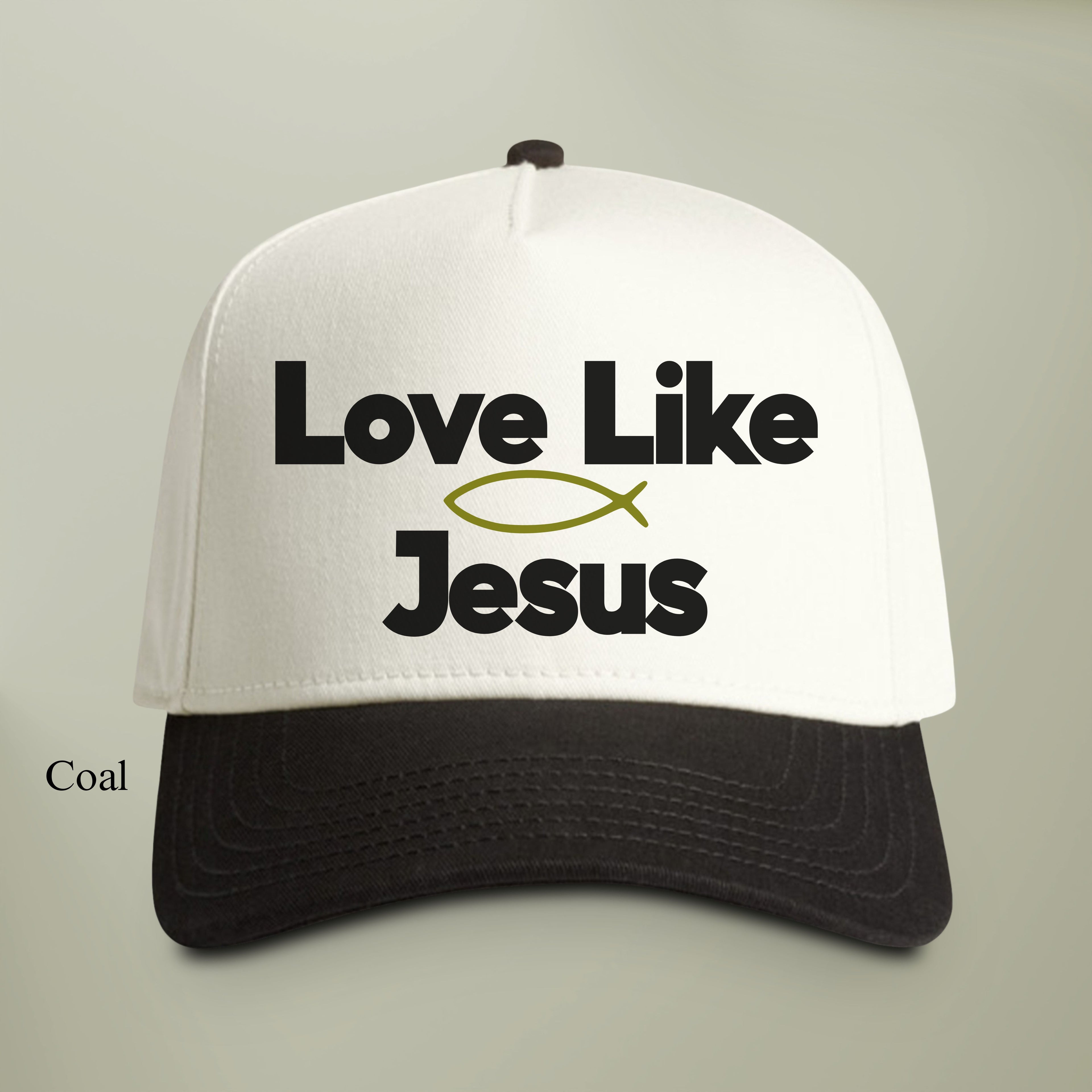 Love Like Jesus Hat — Two-Tone EMBROIDERY Snapback Christian Cap | Green Ichthys Fish Faith Hat