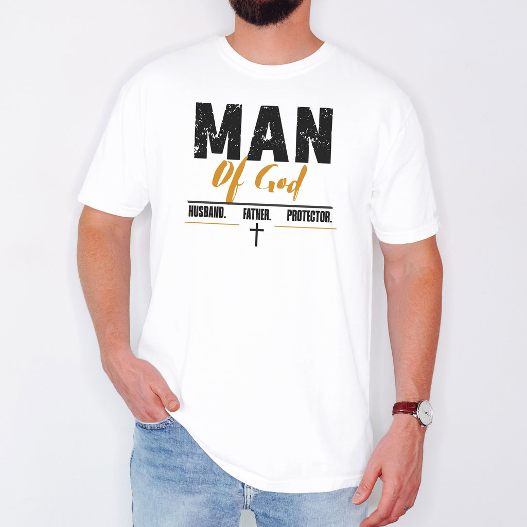 Man of God T-Shirt — Comfort Colors 1717 Christian Men's Tee | Husband Father Protector