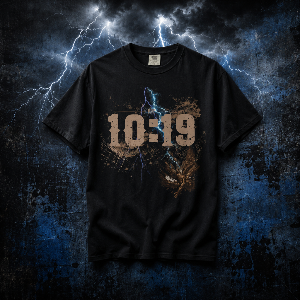 Luke 10:19 Tee — Fallen Like Lightning Front & Back Spiritual Warfare T-Shirt