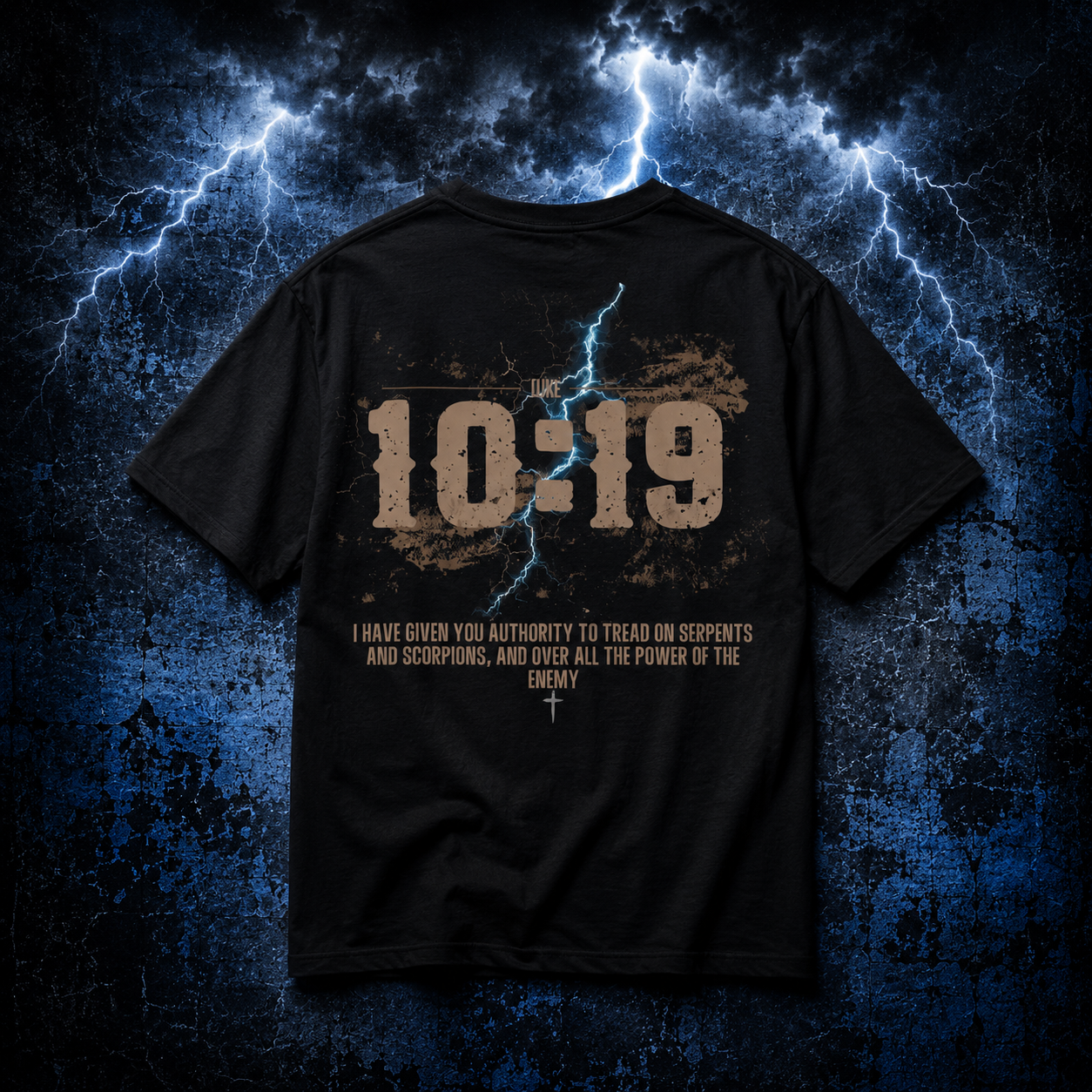 Luke 10:19 Tee — Fallen Like Lightning Front & Back Spiritual Warfare T-Shirt
