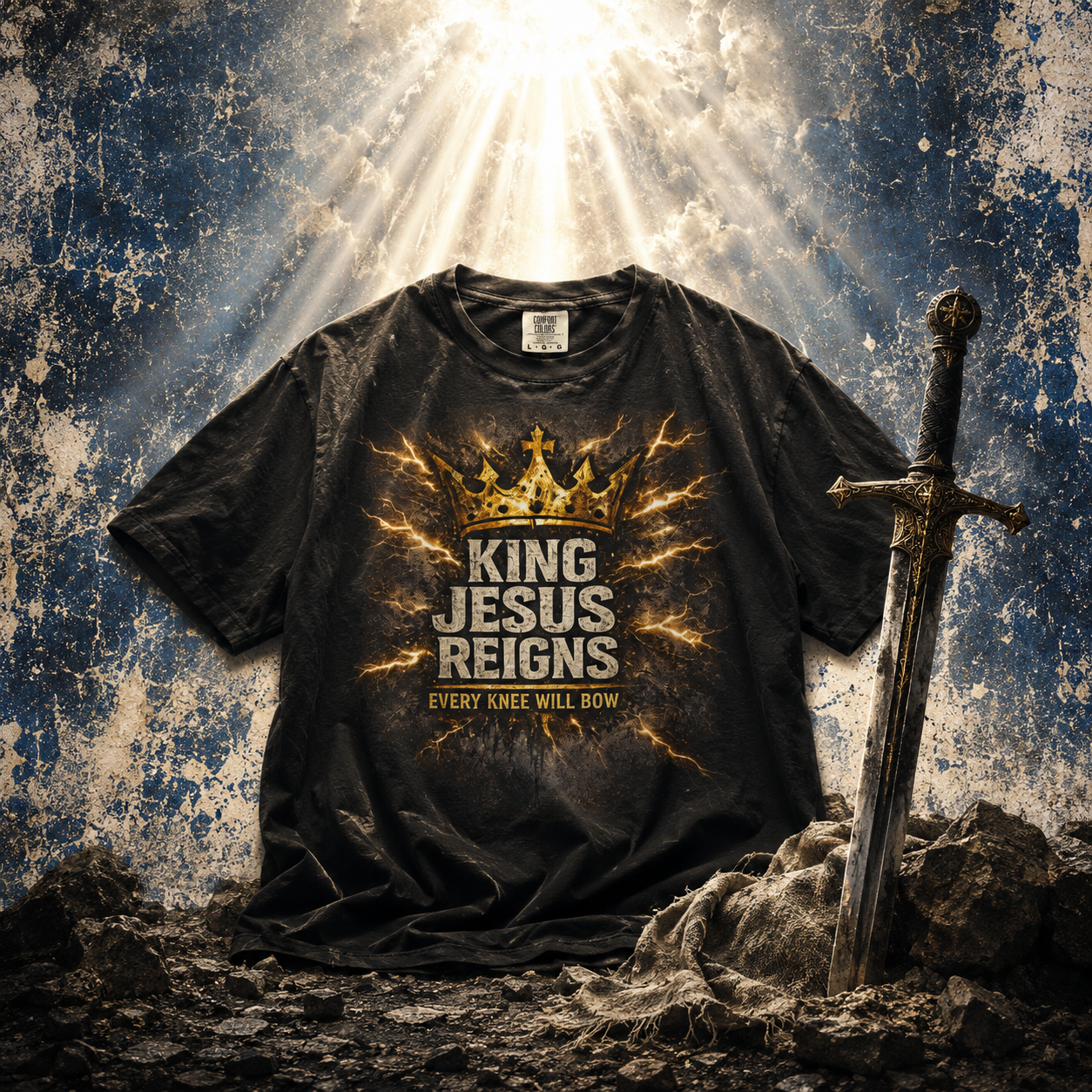 King Jesus Reigns Tee — Every Knee Will Bow Philippians 2:10 Comfort Colors T-Shirt