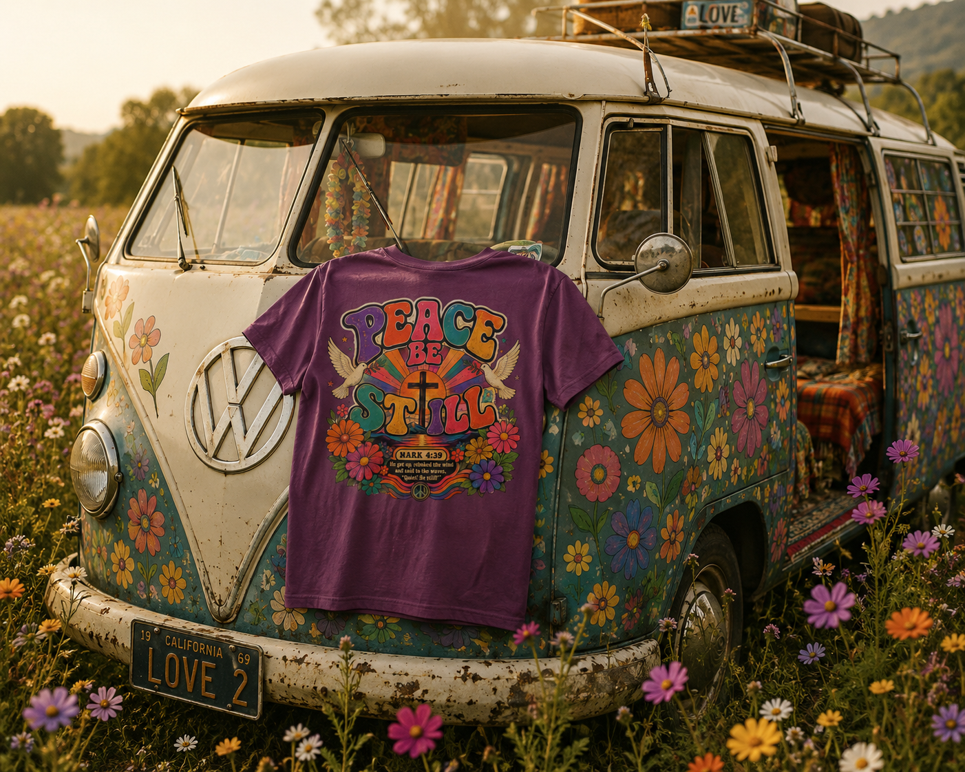 Peace Be Still Tee — Retro 60s Psychedelic Mark 4:39 Comfort Colors T-Shirt