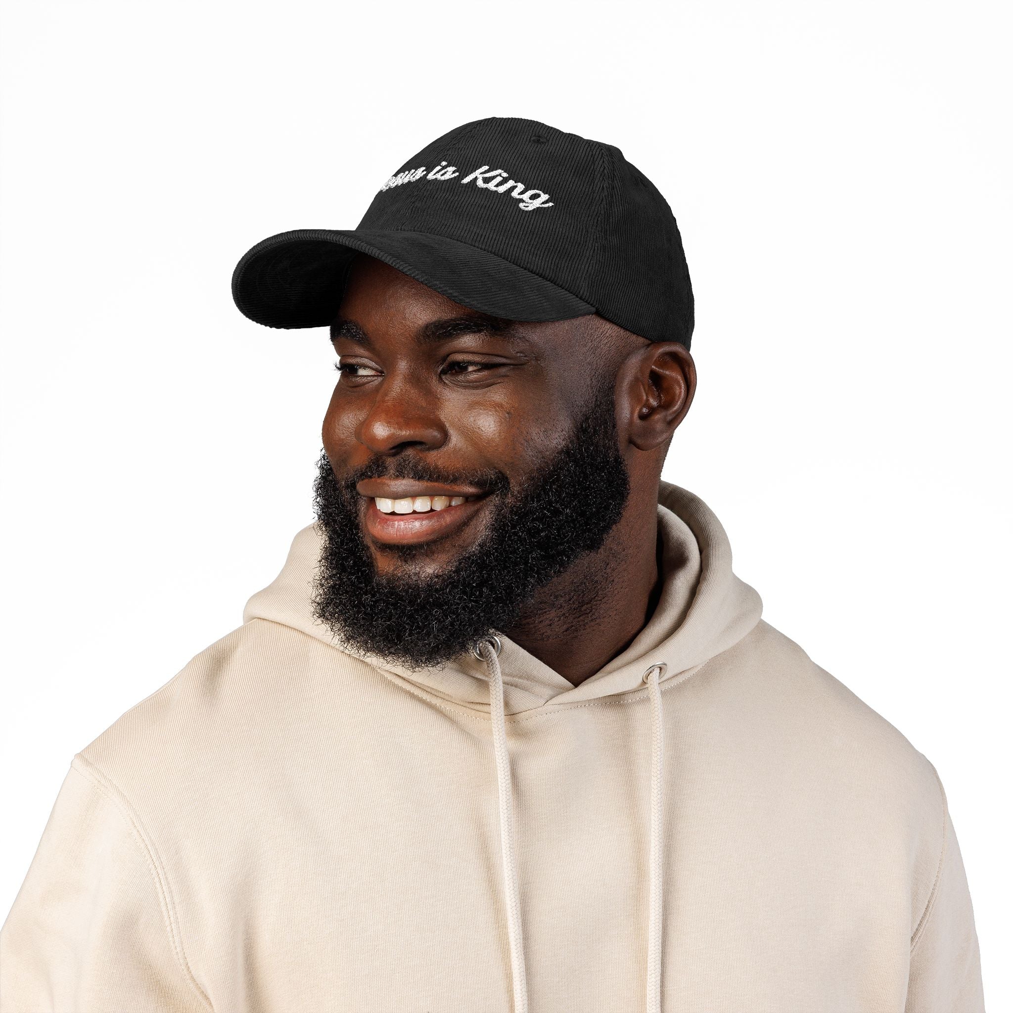 Jesus is King Hat — Vintage Corduroy Christian Cap | Embroidered Script Faith Hat