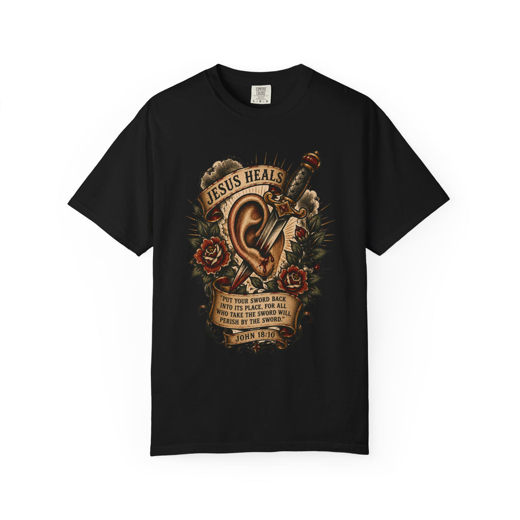 Jesus Heals Tee — Funny Christian Tattoo Shirt