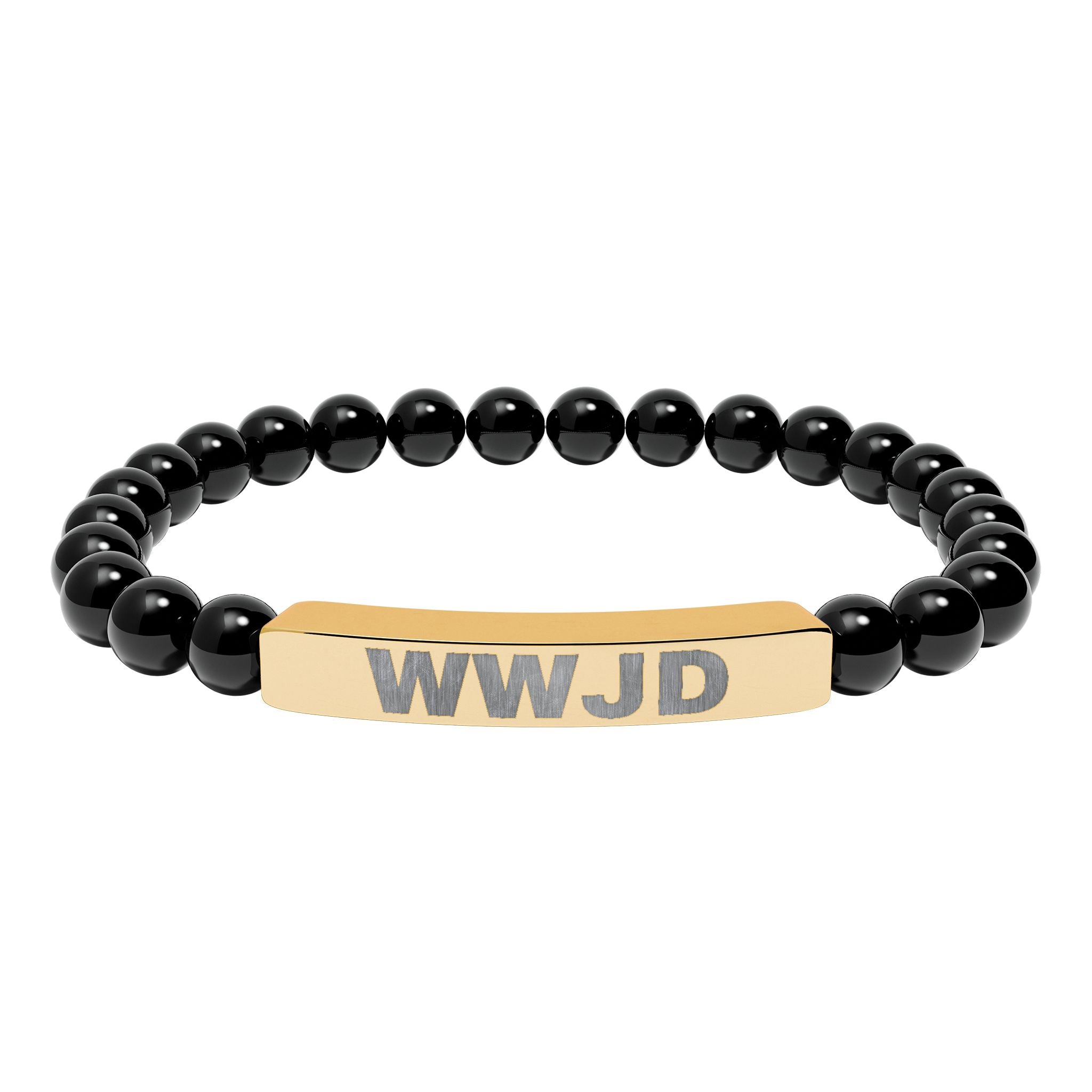 WWJD Engraved Natural Stone Stretch Bar Bracelet
