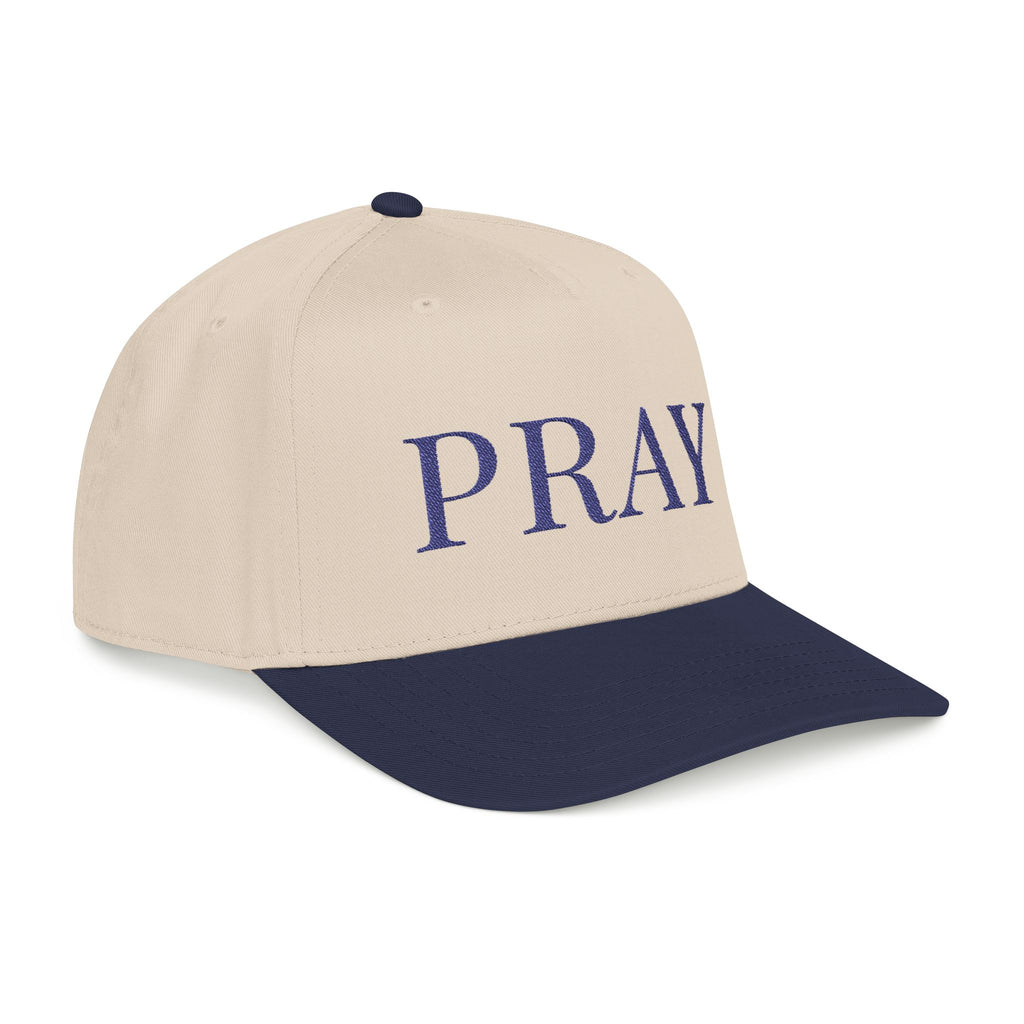PRAY Embroidered Hat Navy/Neutral — Christian Mid Profile Baseball Cap | Loud About God