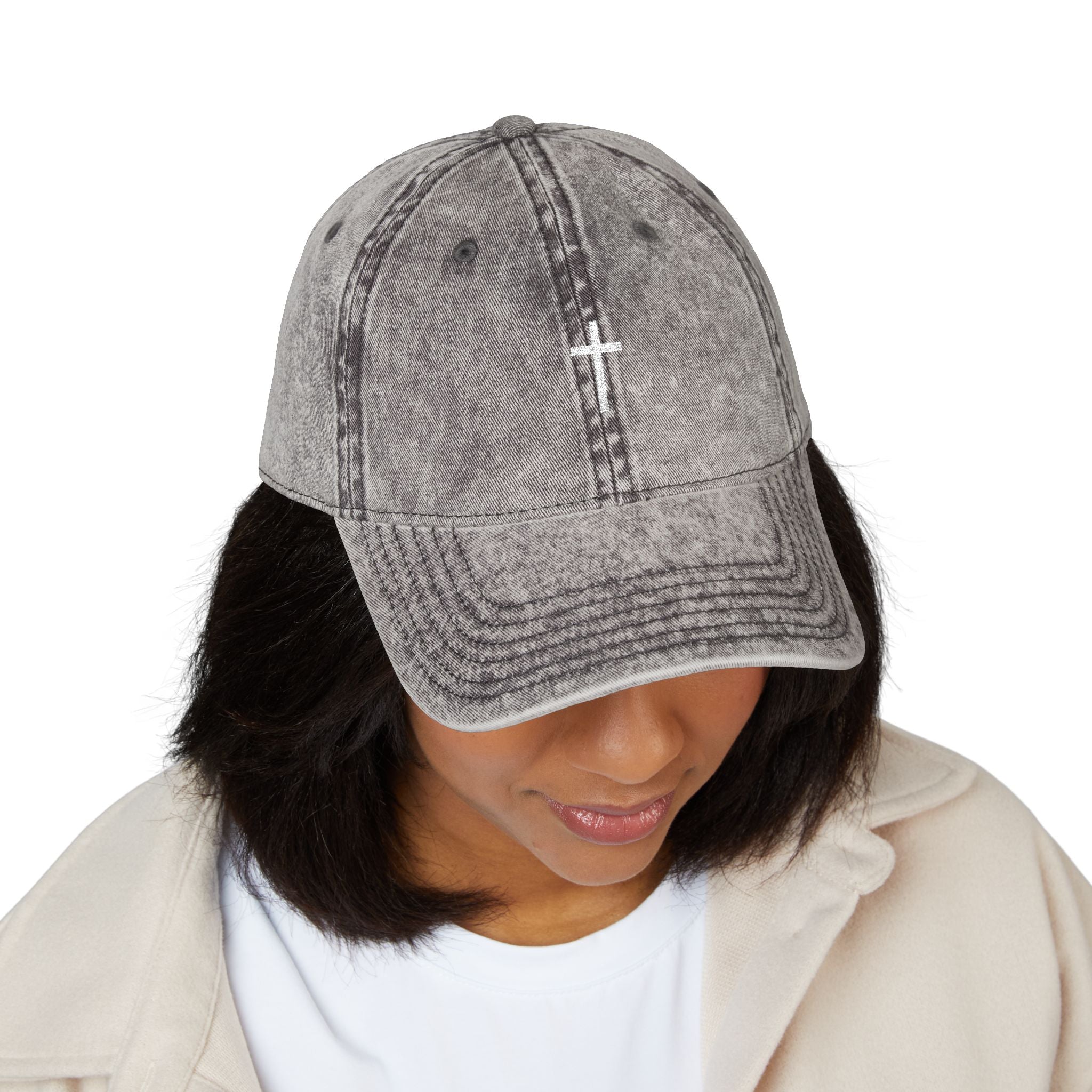Vintage Cross Dad Hat — Women's Christian Embroidered Cap | Washed Faith Hat