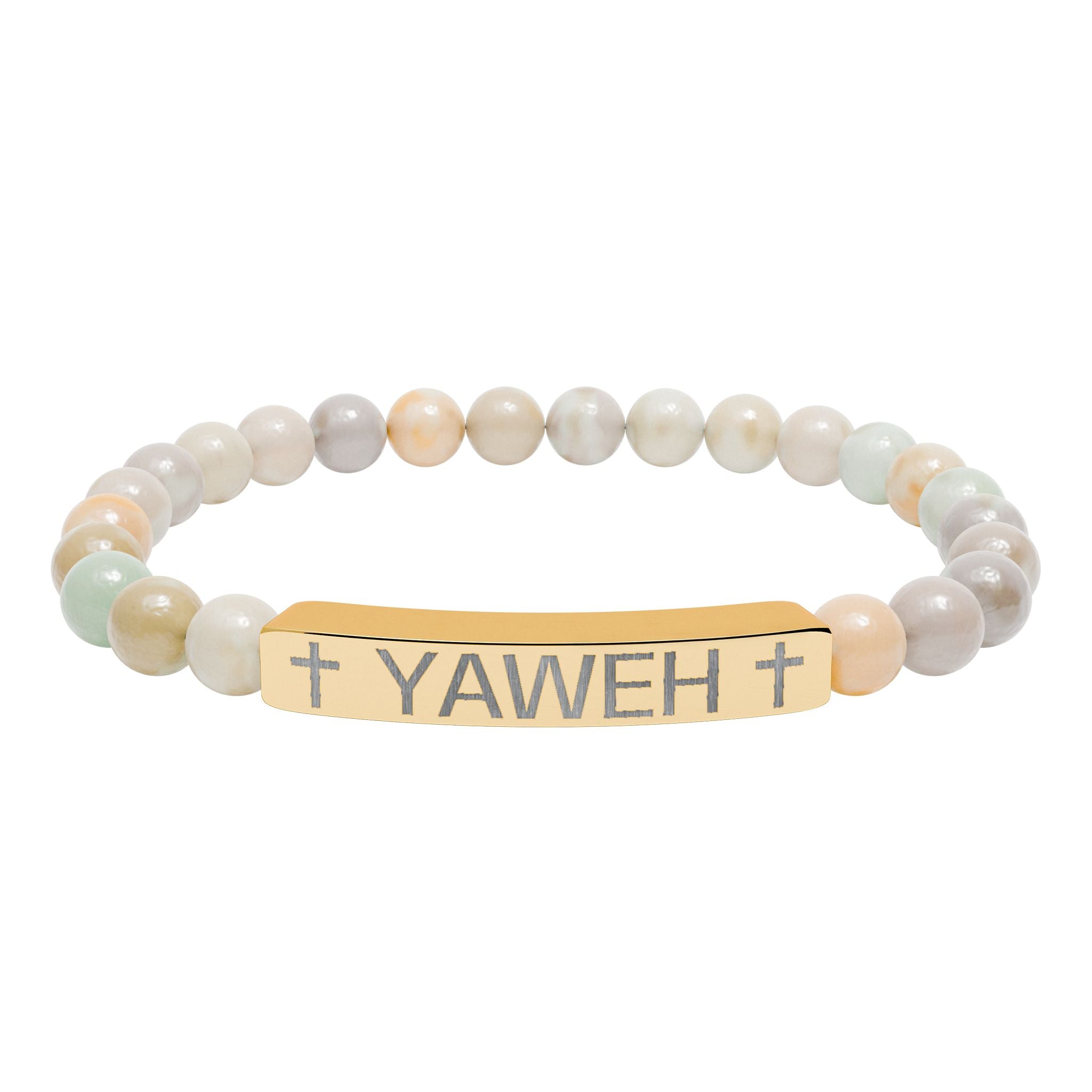 Yaweh Engraved Natural Stone Stretch Bracelet